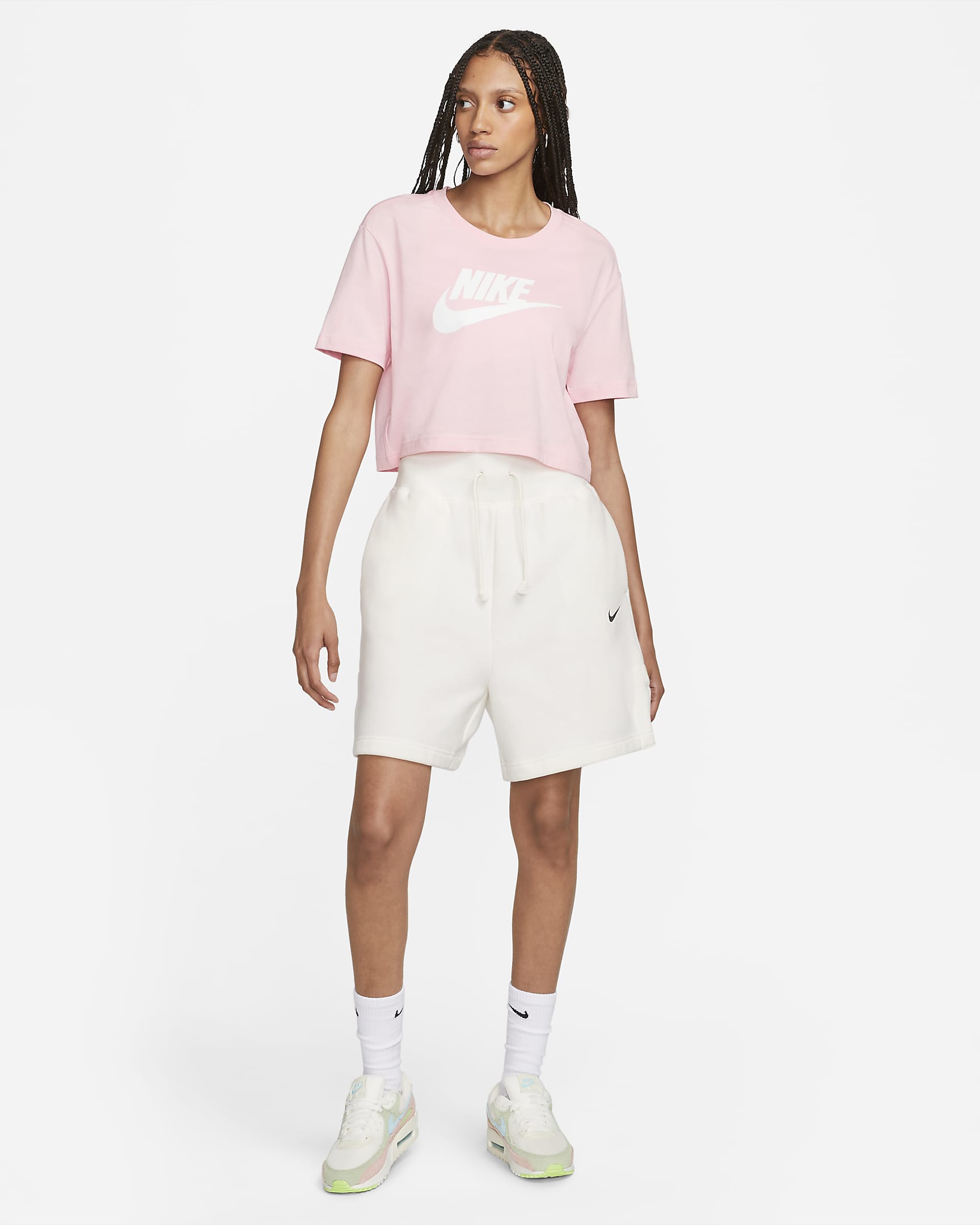 Playera cropped con logotipo para mujer Nike Sportswear Essential - Rosa suave medio/Blanco