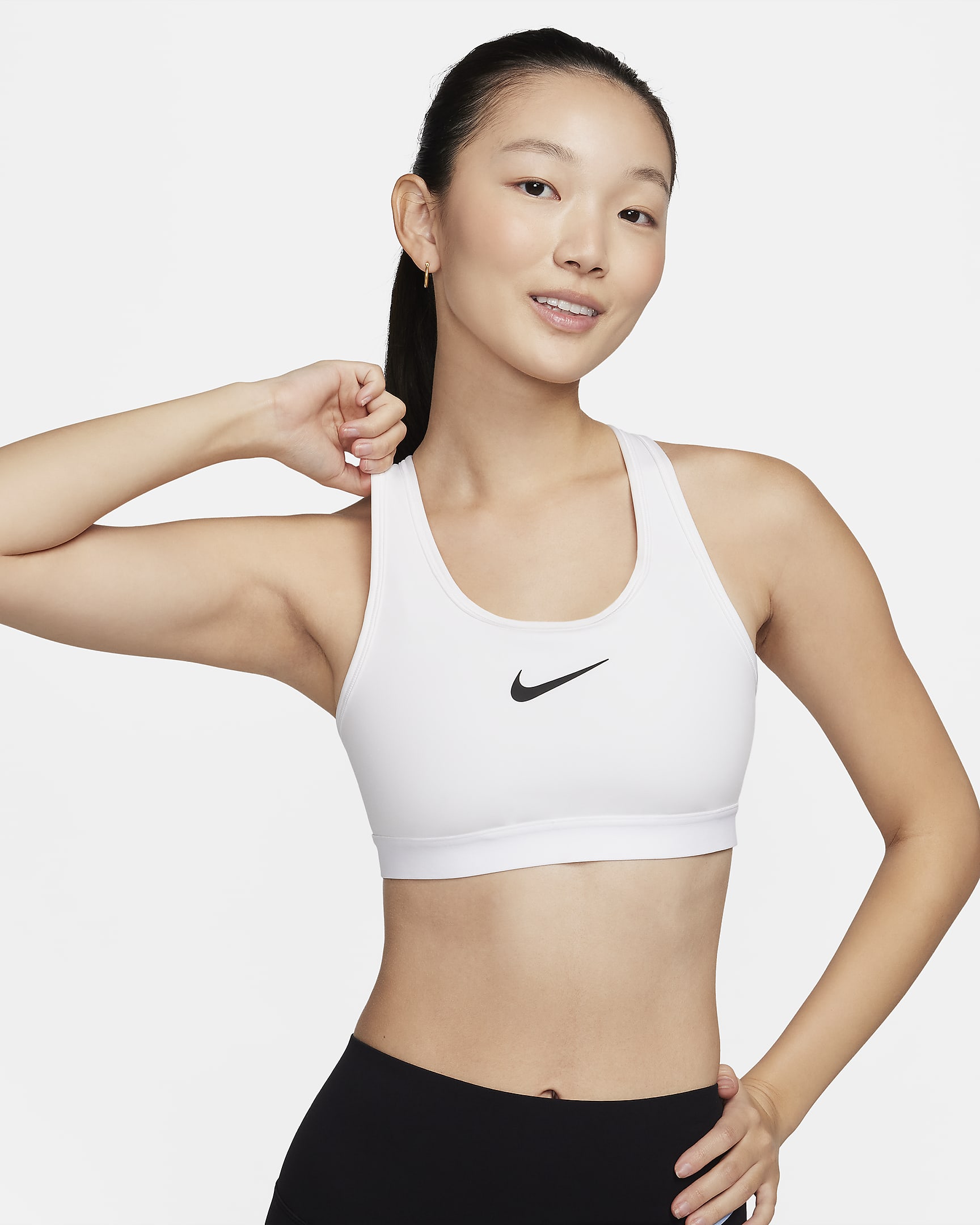 Nike Swoosh High Support Women's Padded Adjustable Sports Bra - White/White/Black