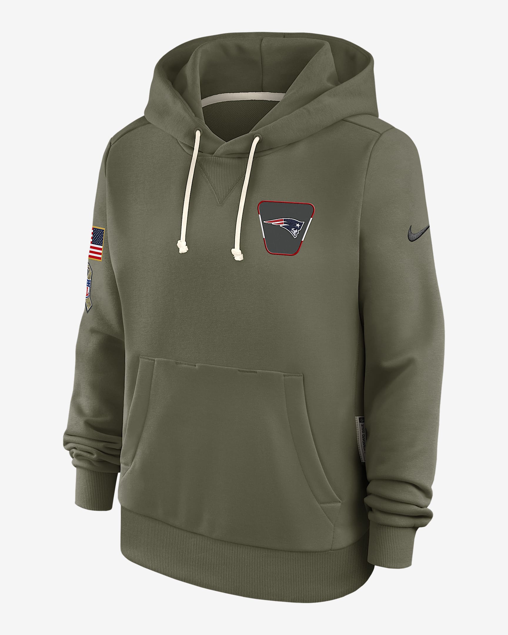 New England Patriots Salute to Service Sideline Women's Nike Dri-FIT NFL Pullover Hoodie - Olive