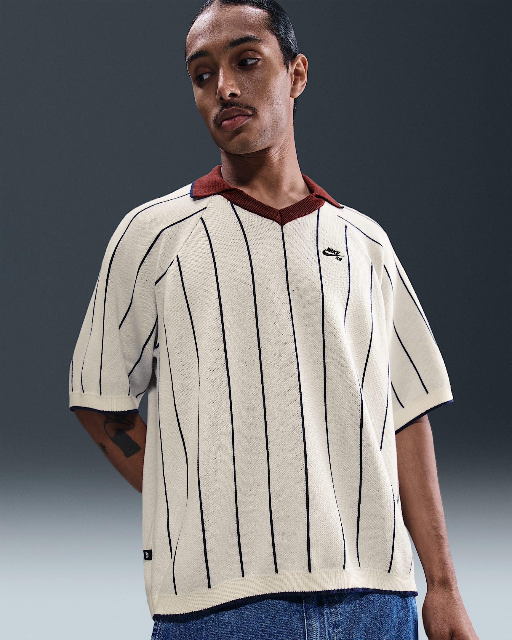 Nike SB Short-Sleeved Polo Skate Sweater - Sail/Midnight Navy/Dark Team Red
