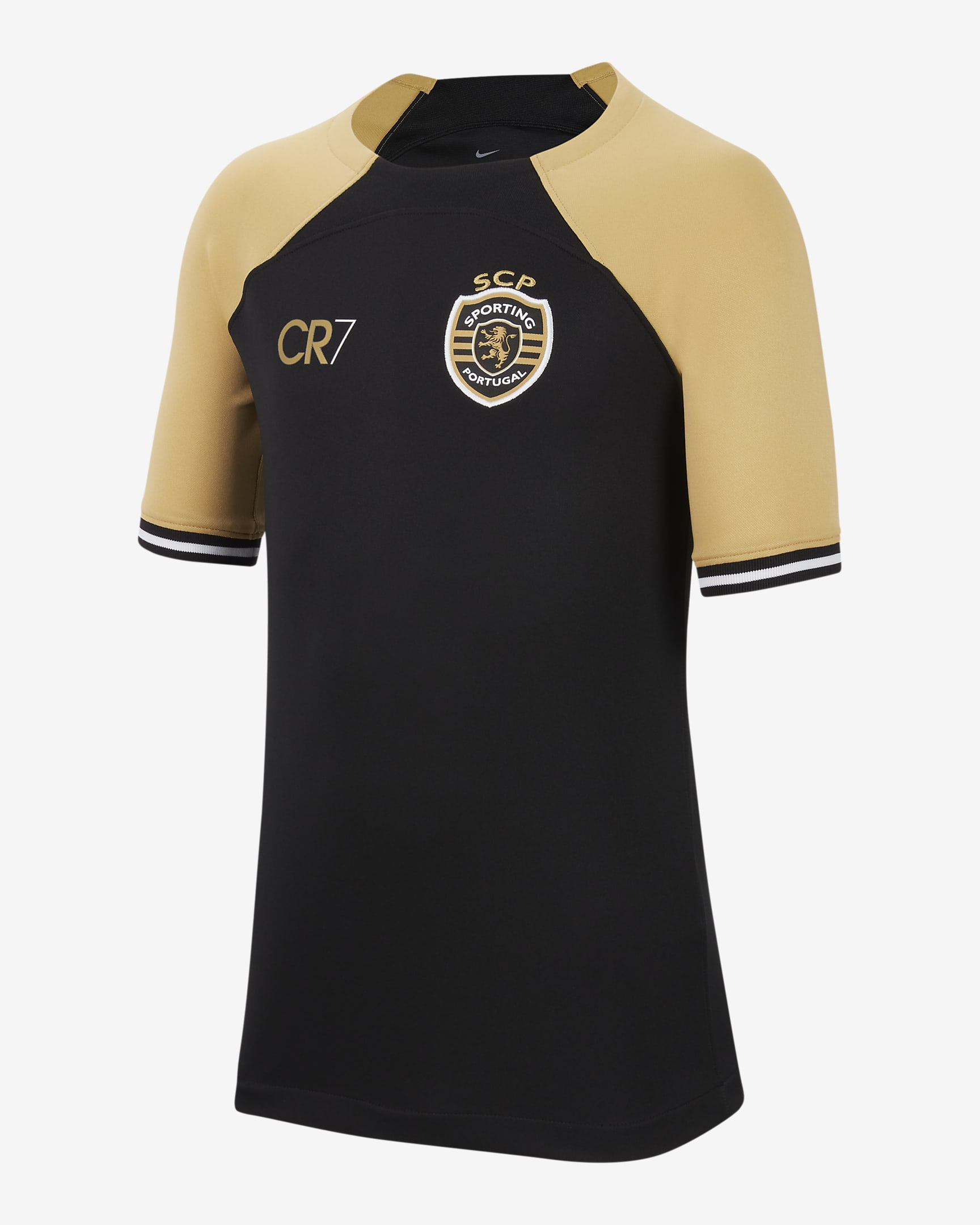 Sporting CP x CR7 2023/24 Stadium Older Kids' Nike Dri-FIT Football Shirt - Black/Jersey Gold/Jersey Gold