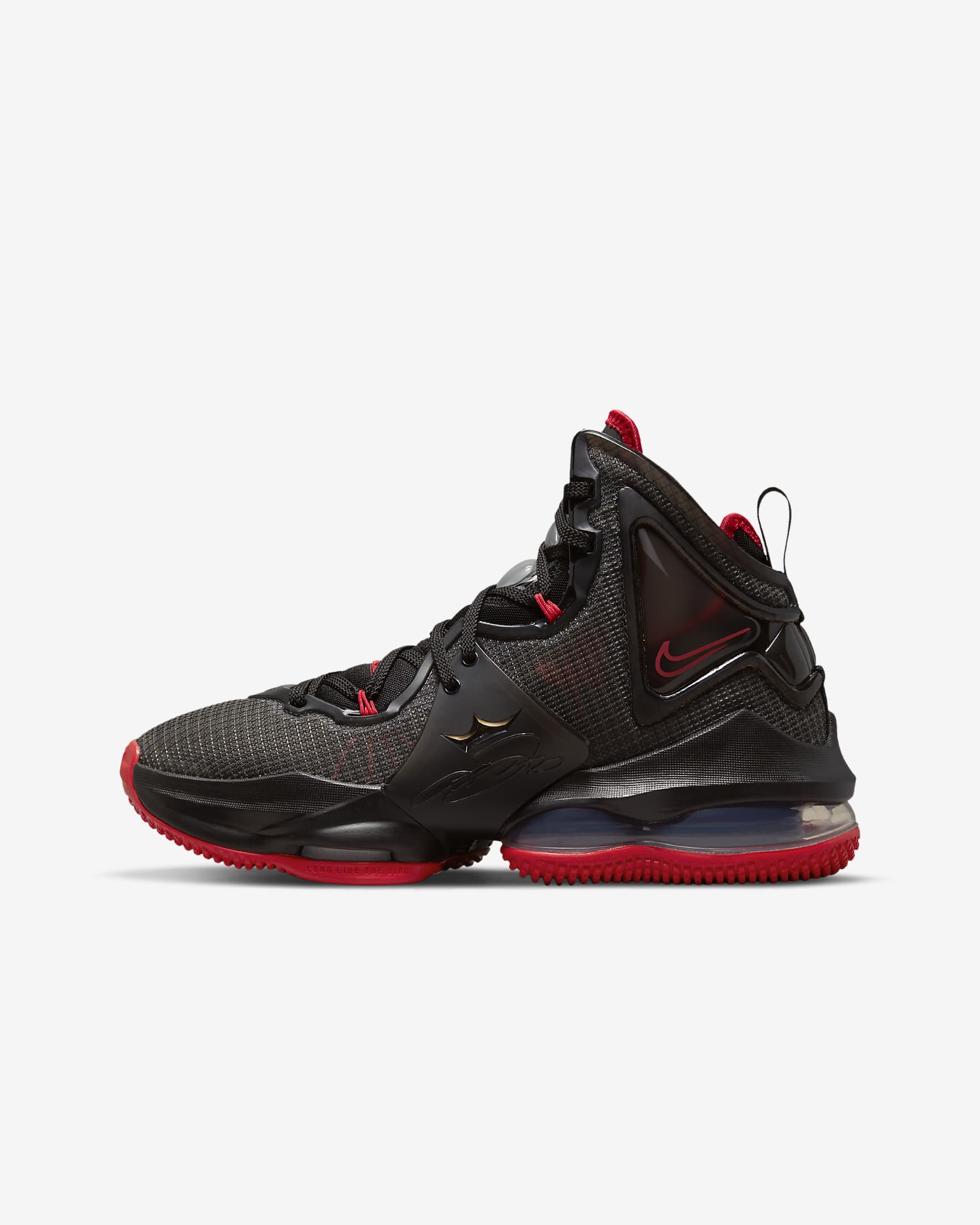 Calzado de básquetbol para niños talla grande LeBron 19 - Negro/Rojo universitario/Negro