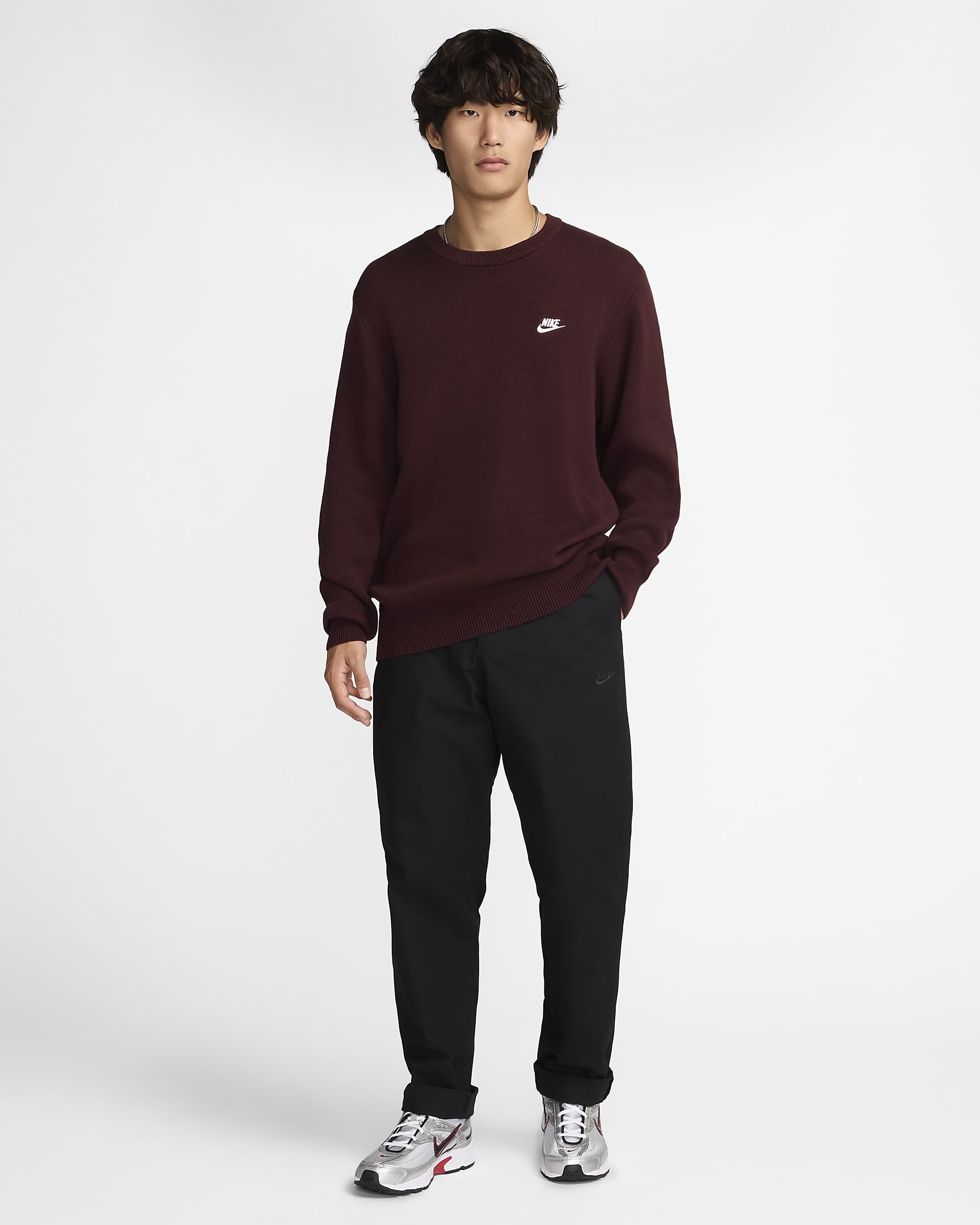 Nike Club Men's Crew-Neck Jumper - Burgundy Crush/White