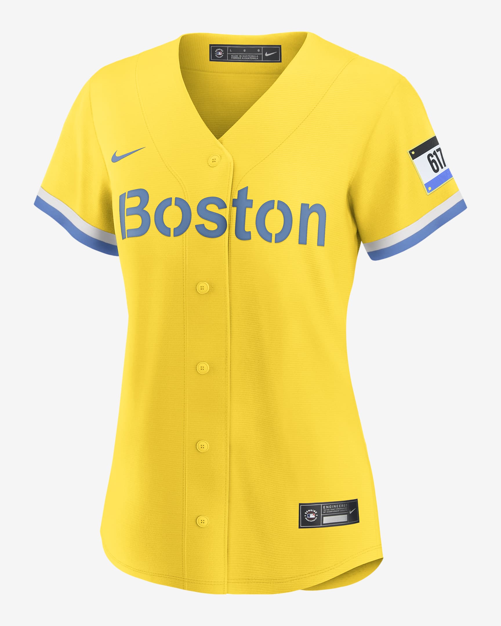 Camiseta de béisbol Replica para mujer MLB Boston Red Sox City Connect (Rafael Devers) - Oro/Azul claro