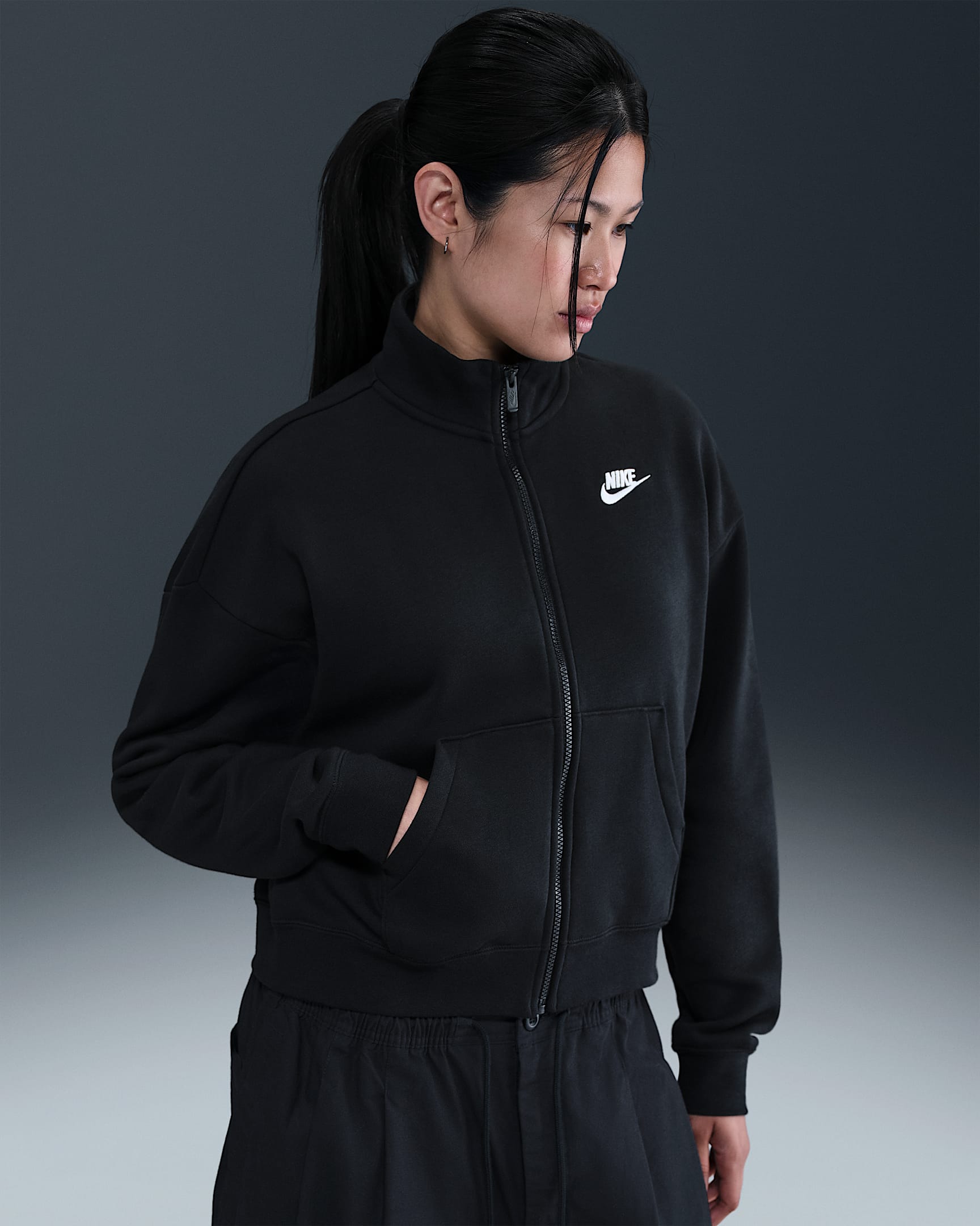 Nike Sportswear Club Fleece Women's Loose Track Jacket - Black/White