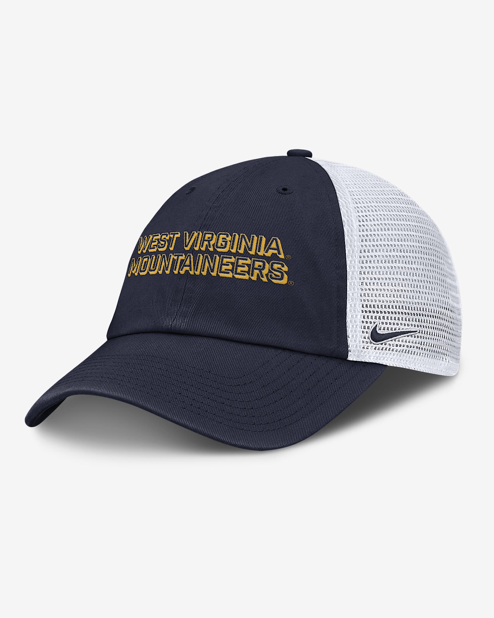 West Virginia On-Field Club Gameday Men's Nike College Trucker Adjustable Hat - Navy