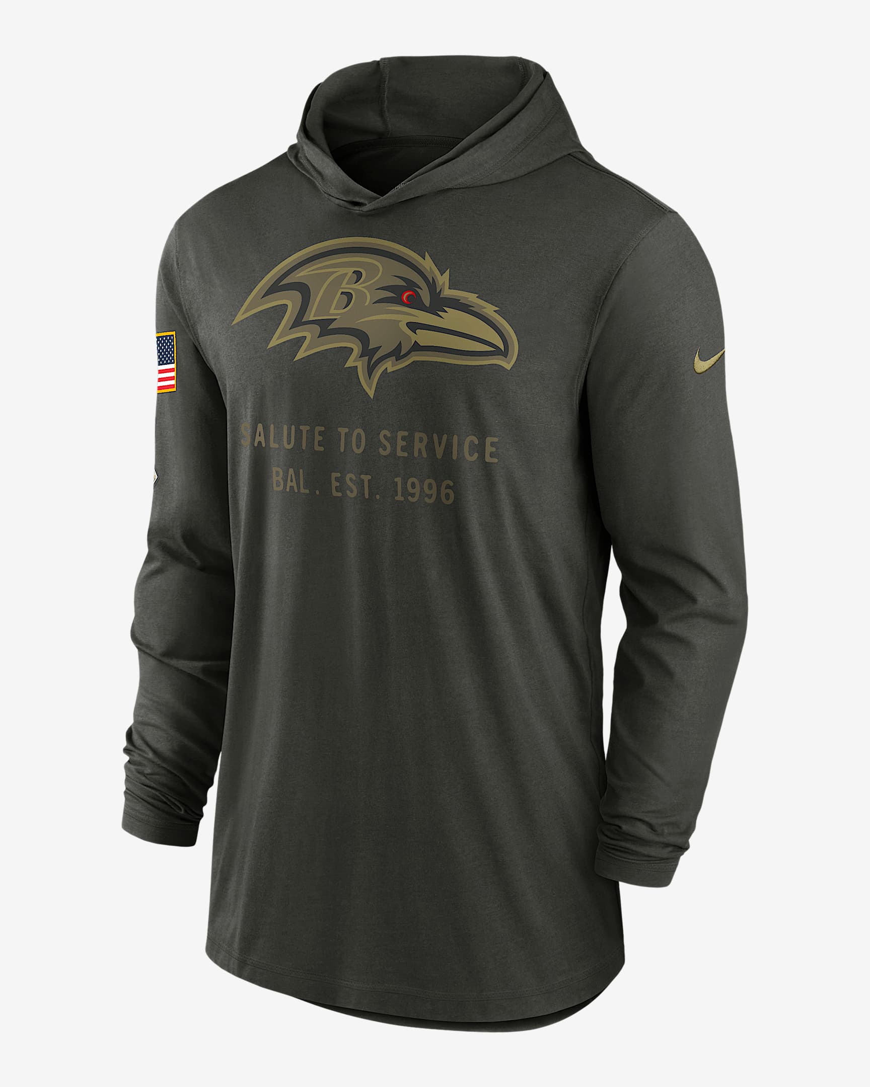 Baltimore Ravens Salute to Service Sideline Men’s Nike Dri-FIT NFL Long-Sleeve Hooded Top - Forest Green