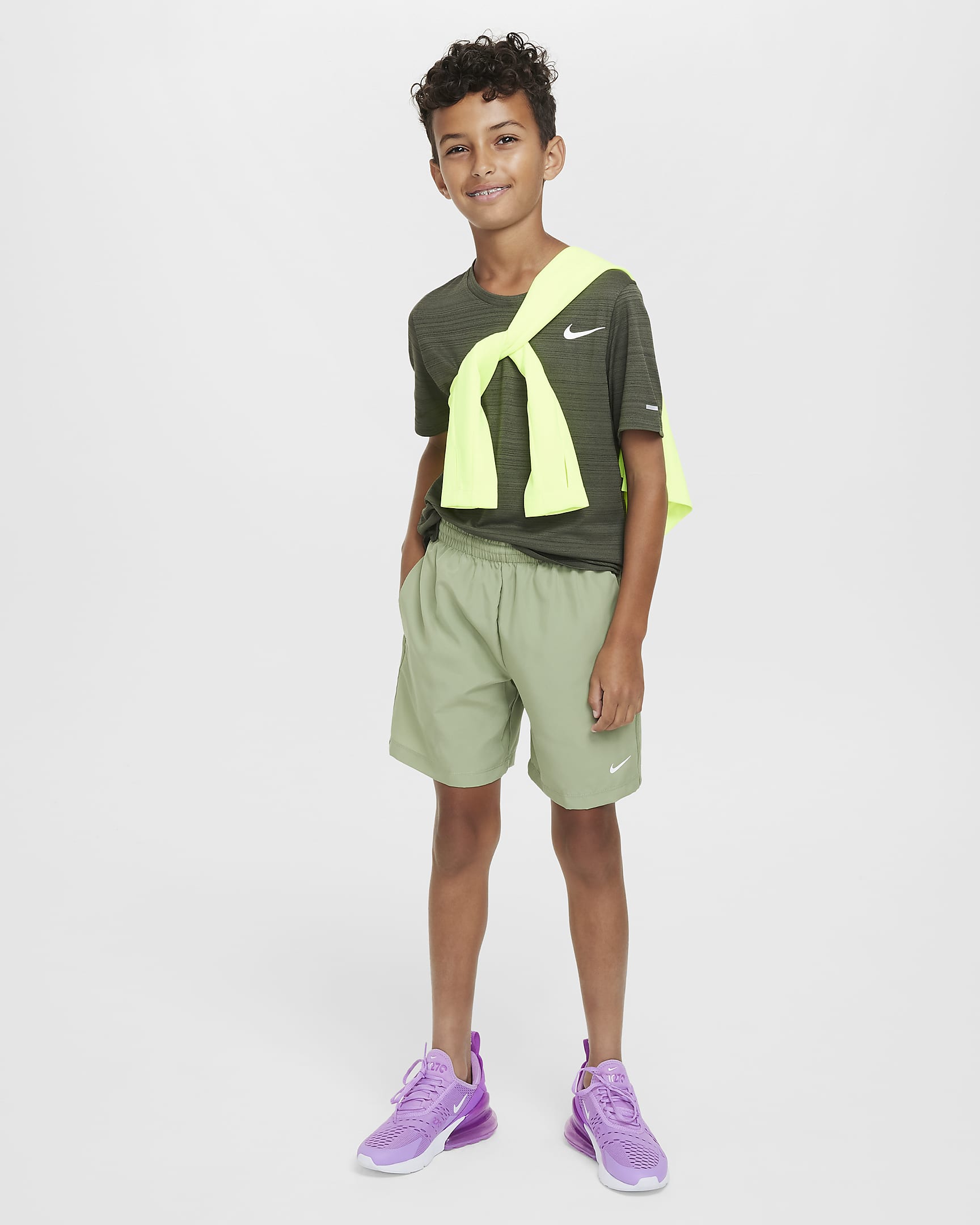 Nike Multi Older Kids' (Boys') Dri-FIT Training Shorts - Oil Green/White