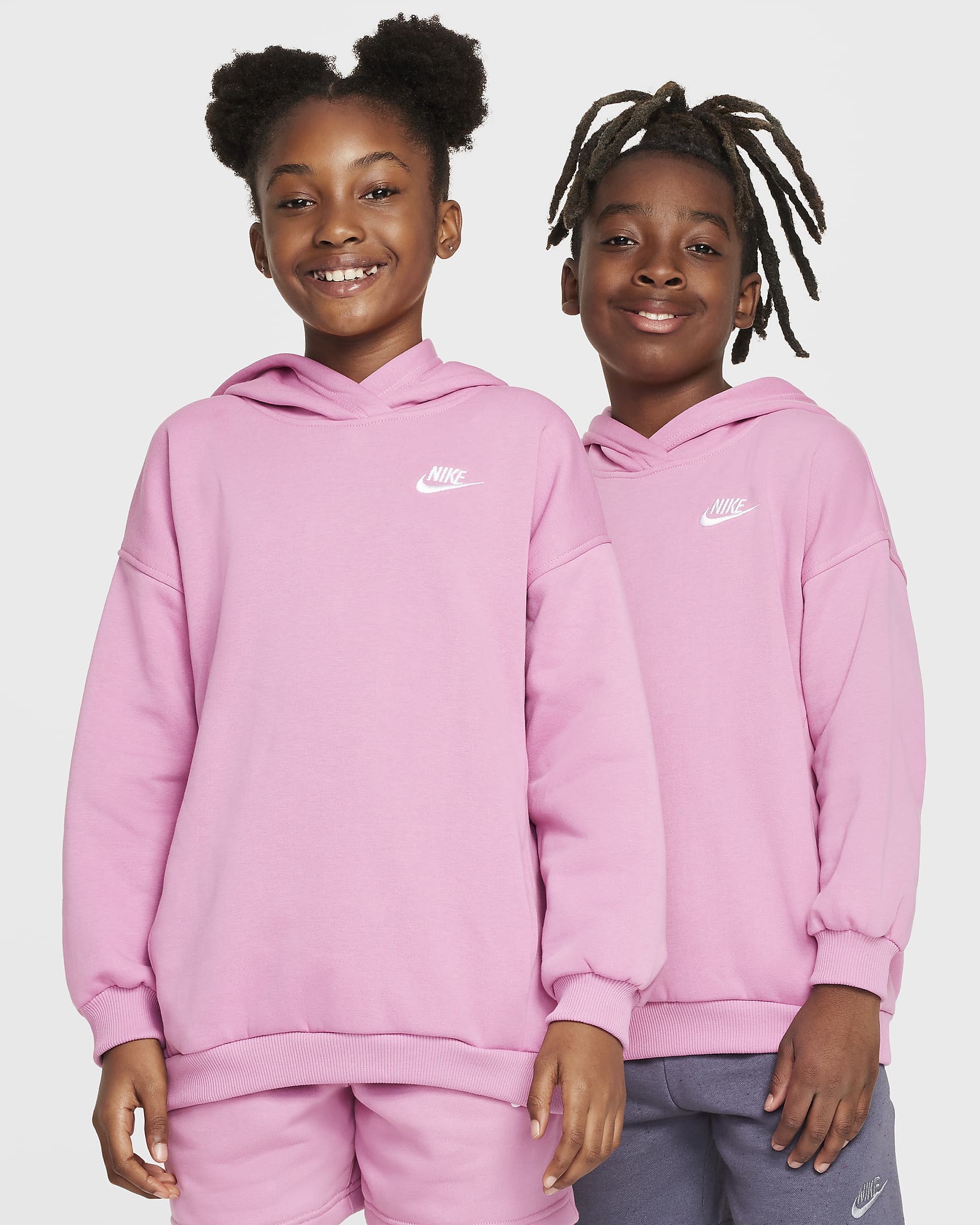 Nike Sportswear Club Fleece Big Kids' Oversized Pullover Hoodie - Magic Flamingo/White