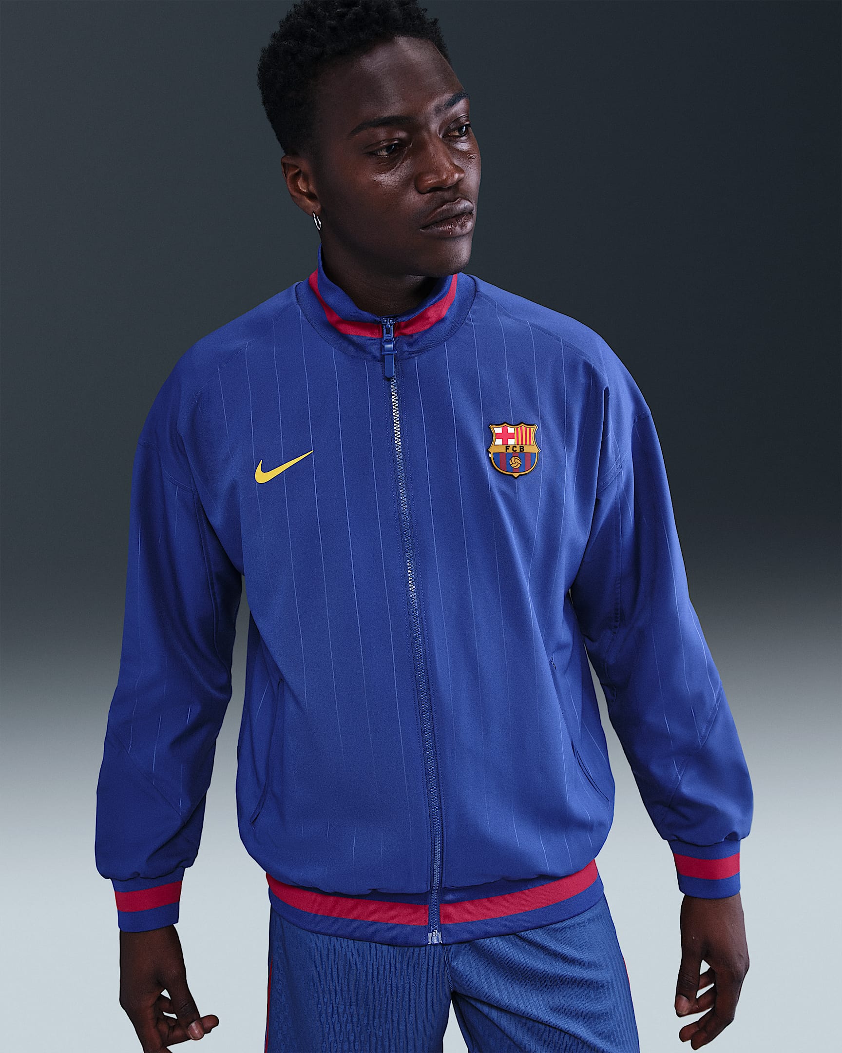 FC Barcelona Strike Home Men's Nike Dri-FIT Soccer Anthem Jacket - Deep Royal Blue/Noble Red/Midwest Gold