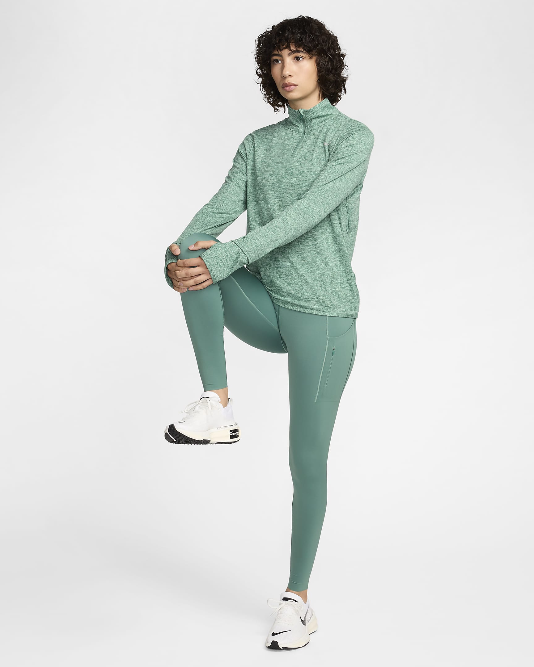 Nike Swift Women's UV Protection 1/4-Zip Running Top - Bicoastal/Enamel Green/Heather