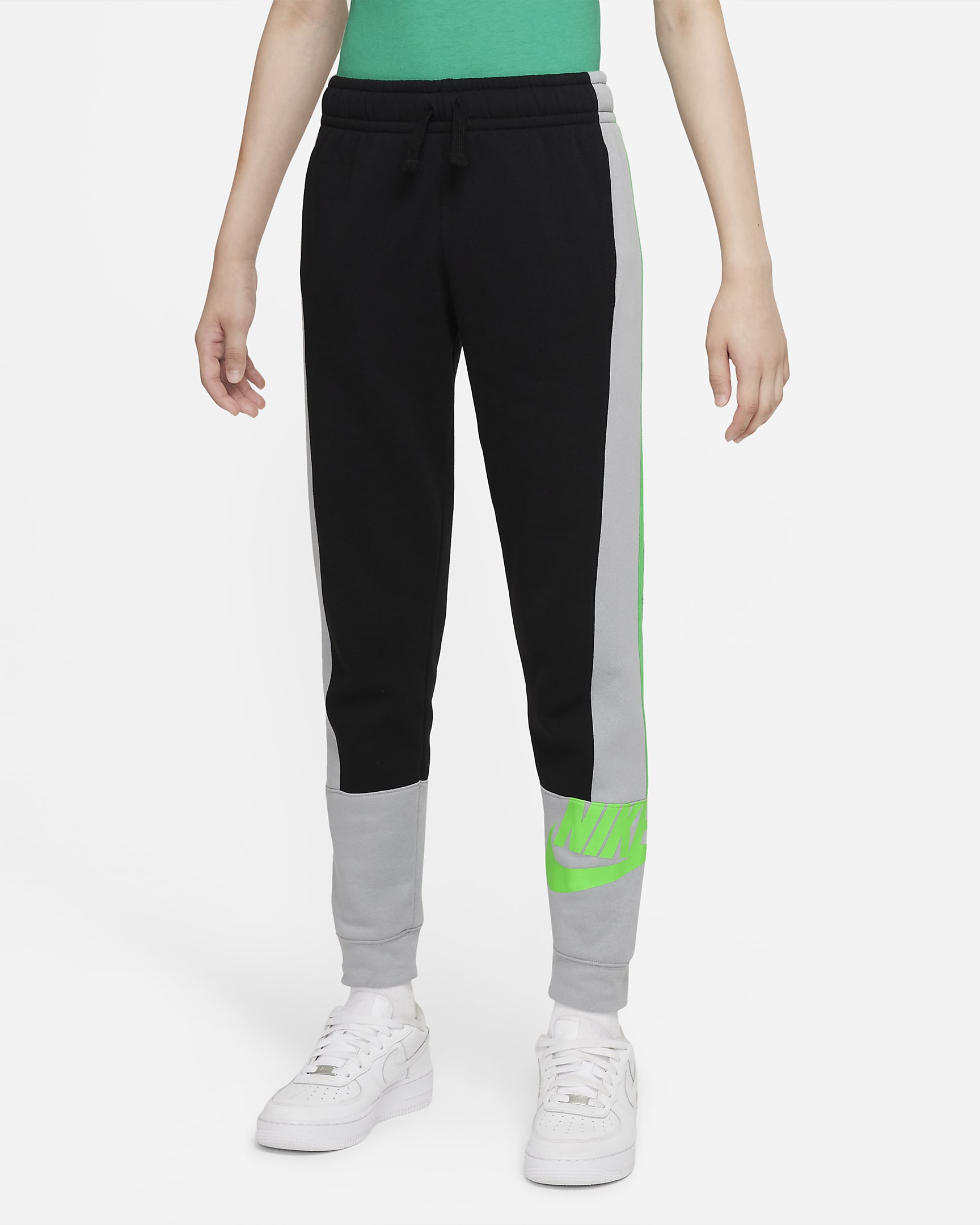 Nike Sportswear Amplify Big Kids' (Boys') Pants - Black/Light Smoke Grey/Light Green Spark/Green Strike