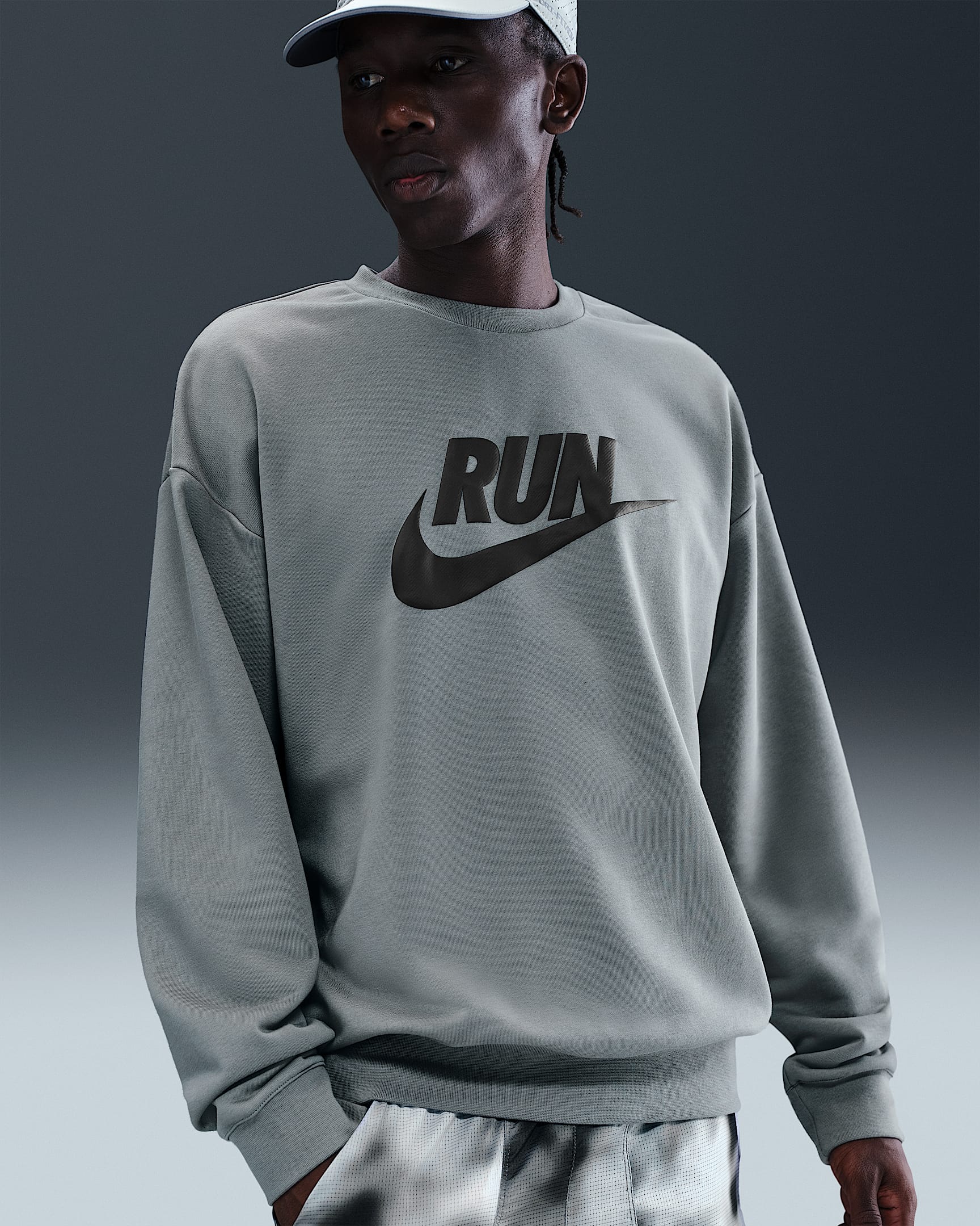 Nike Men's Dri-FIT Fleece Running Crew - Smoke Grey/Black
