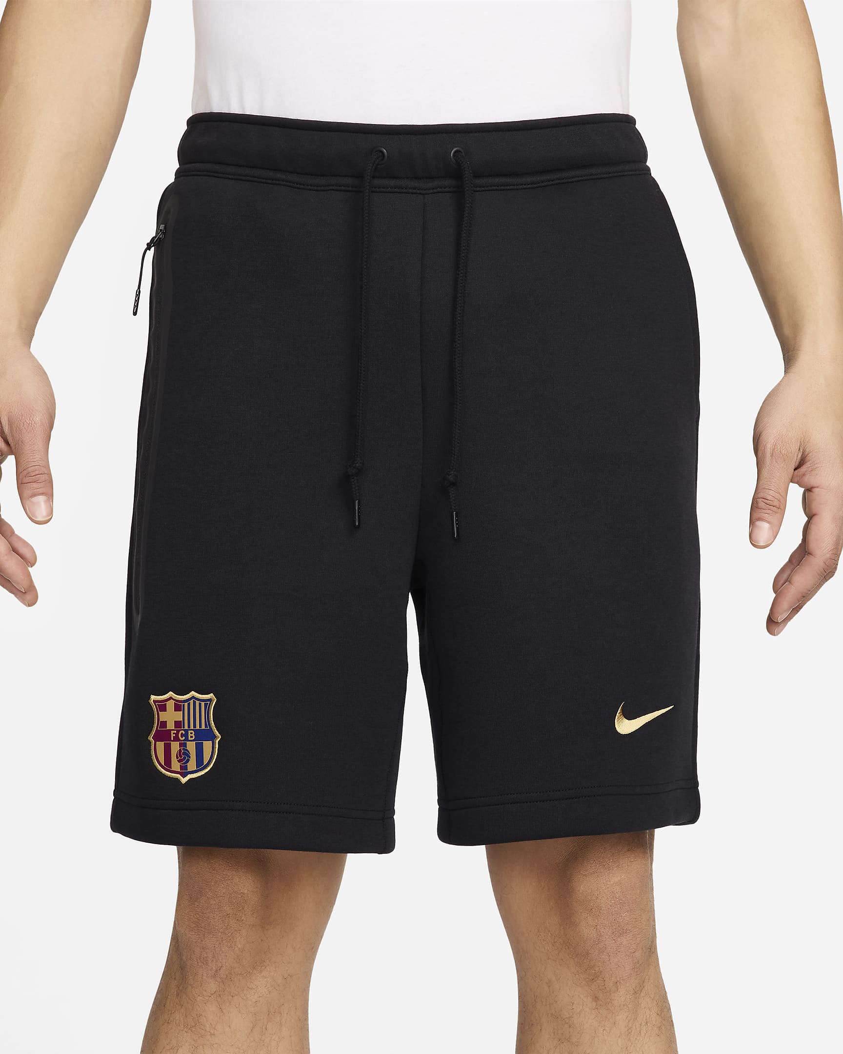 Shorts de fútbol Nike para hombre FC Barcelona Tech Fleece - Negro/Oro club