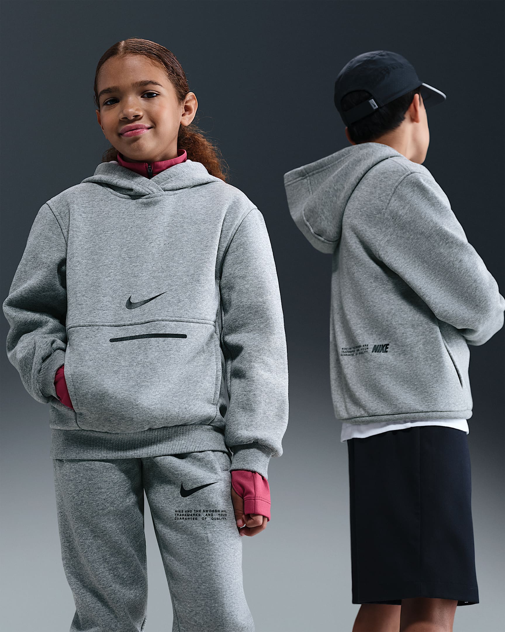 Nike Sportswear Club Fleece Older Kids' Hoodie - Dark Grey Heather/Black