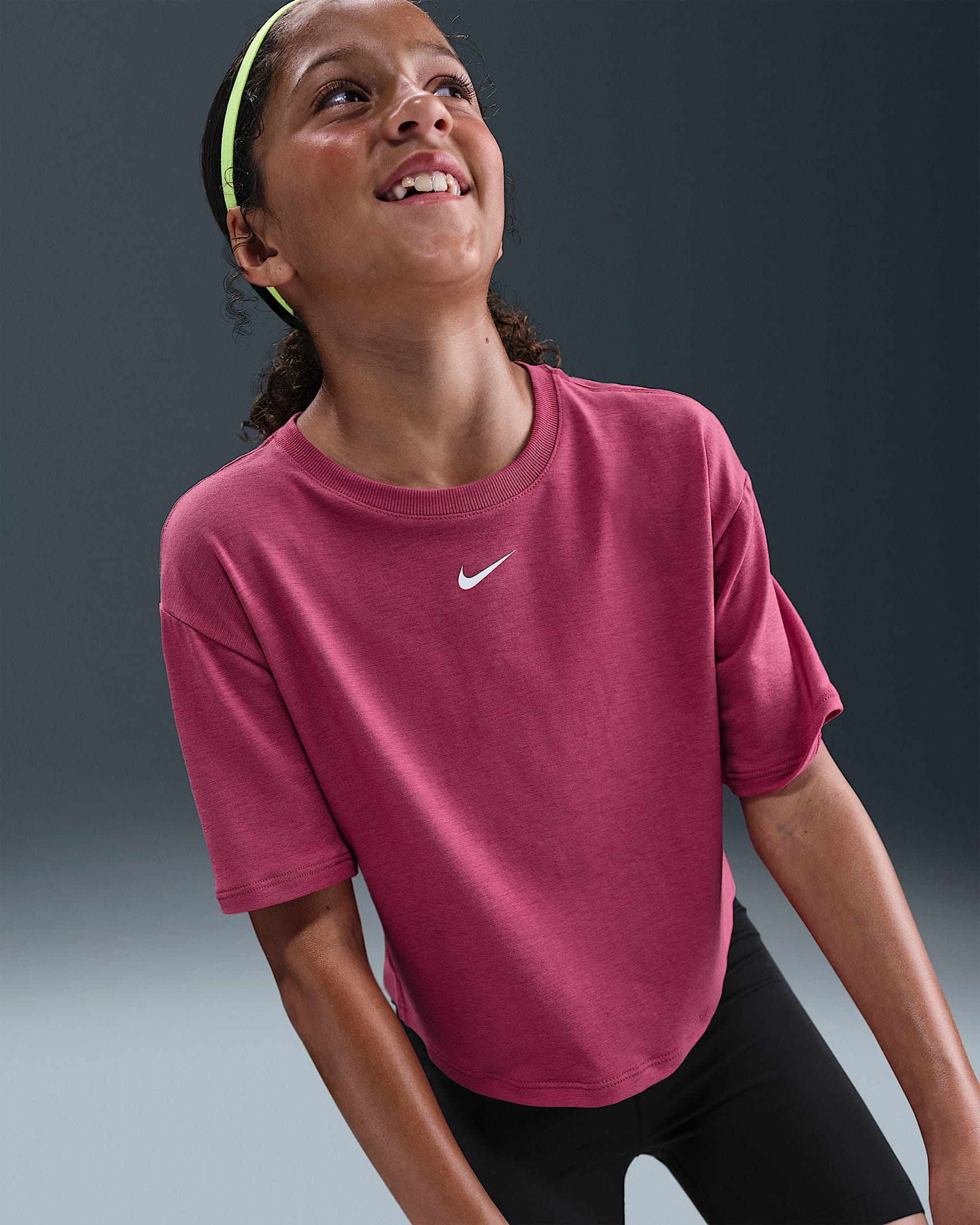 Nike One Relaxed Big Kids' (Girls') Dri-FIT Short-Sleeve Top - Sweet Beet/White