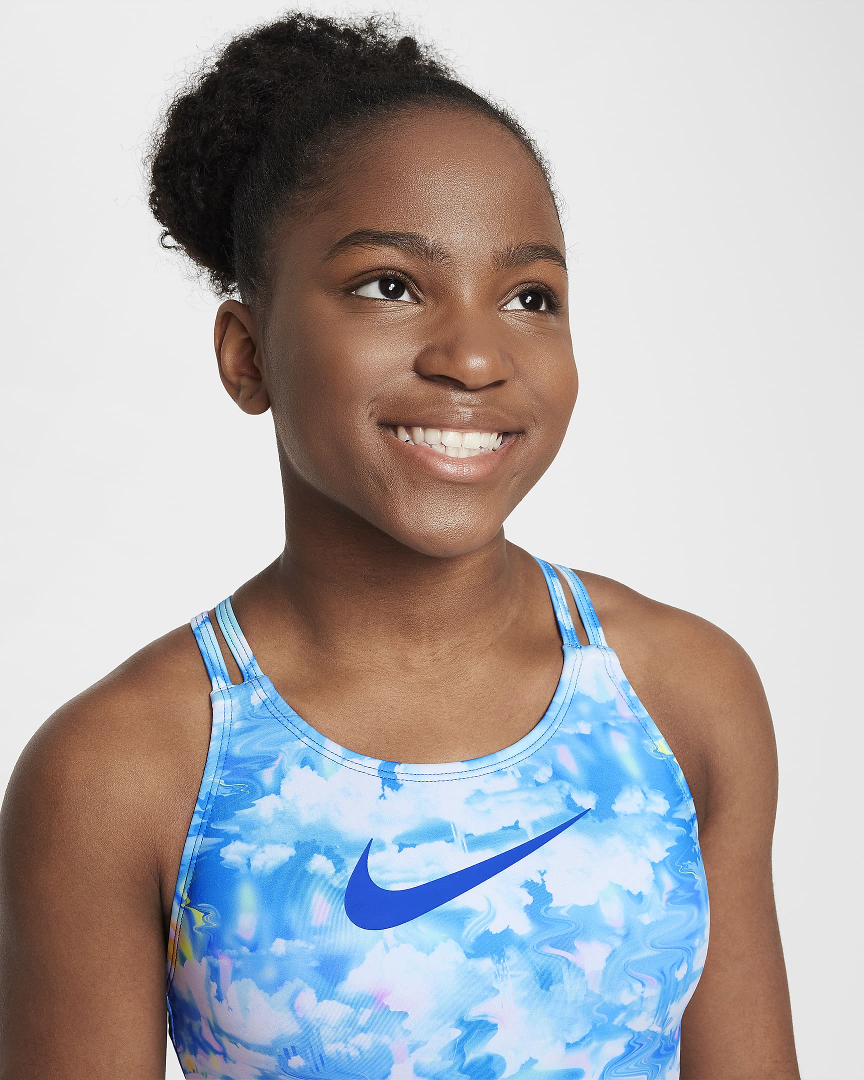 Nike Swim Dream Clouds Older Kids' (Girls') Spiderback One-Piece Swimsuit - Photo Blue/White/Game Royal