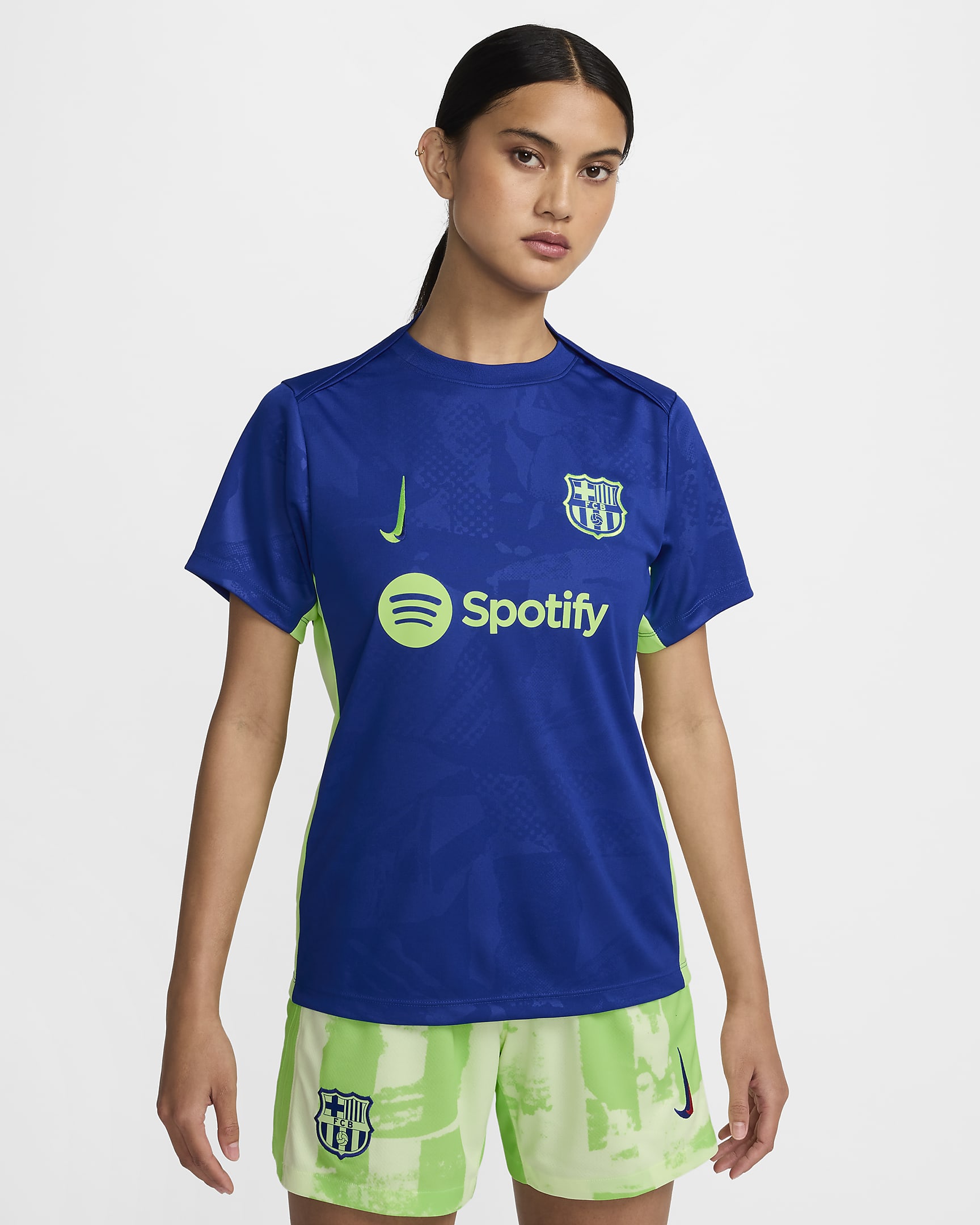 FC Barcelona Academy Pro Third Nike Dri-FIT-opvarmningstrøje til fodbold til kvinder - Old Royal/Old Royal/Lime Blast/Lime Blast