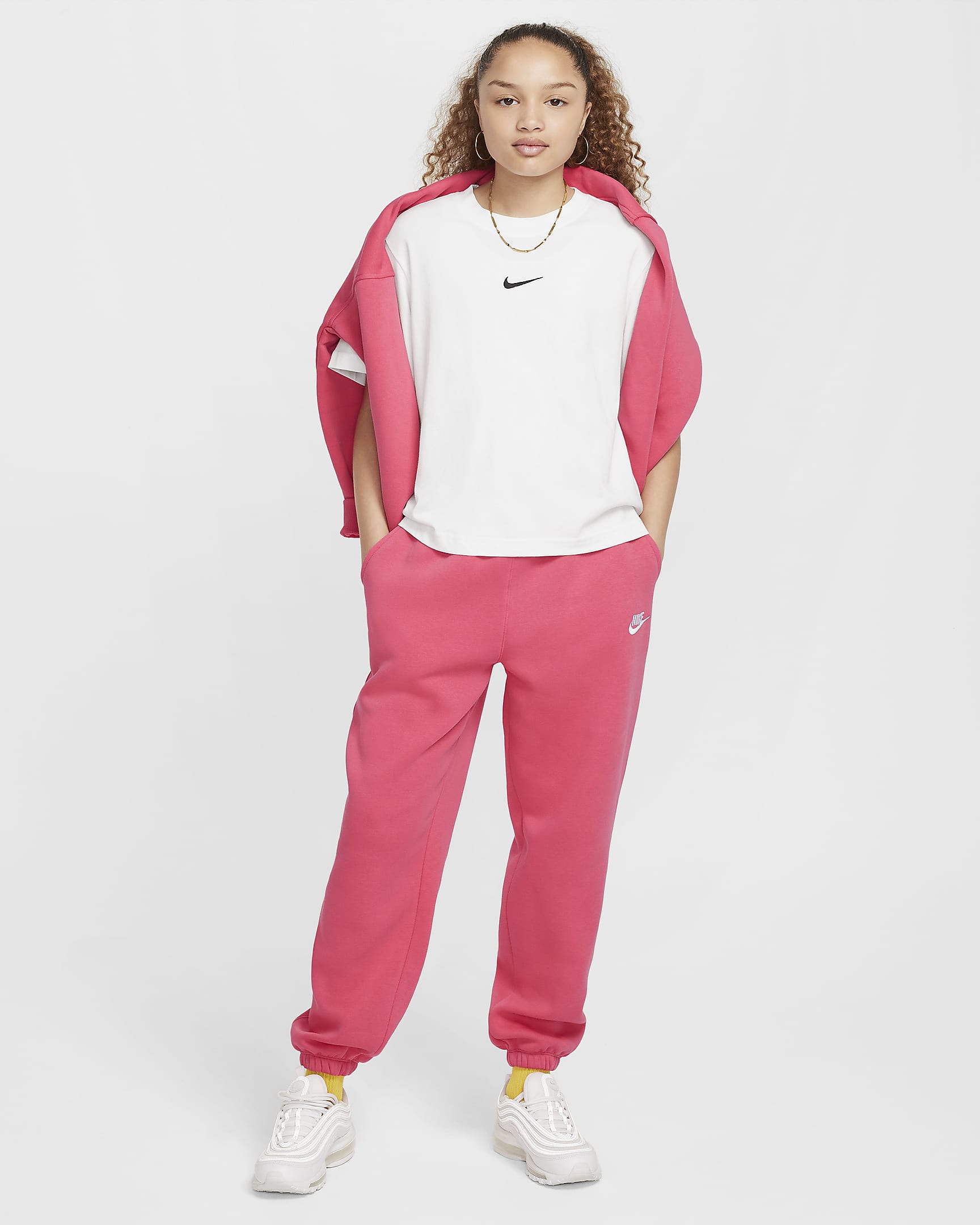 Pants holgados para niños talla grande Nike Sportswear Club Fleece - Rosa margarita/Rosa margarita/Blanco