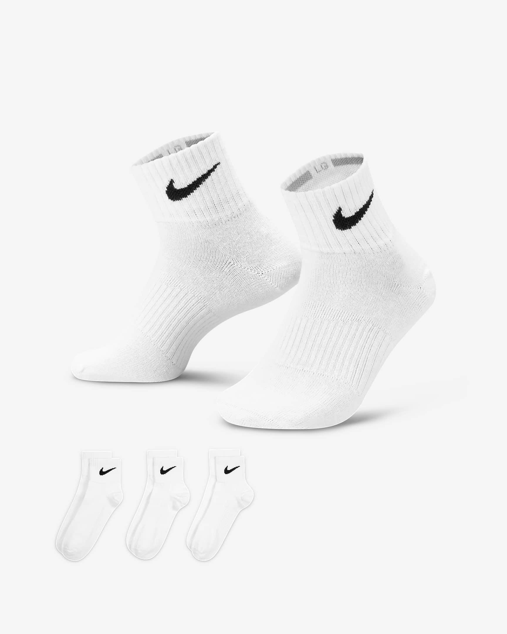 Nike Performance Lightweight Calcetines al tobillo de entrenamiento (3 pares) - Blanco/Negro