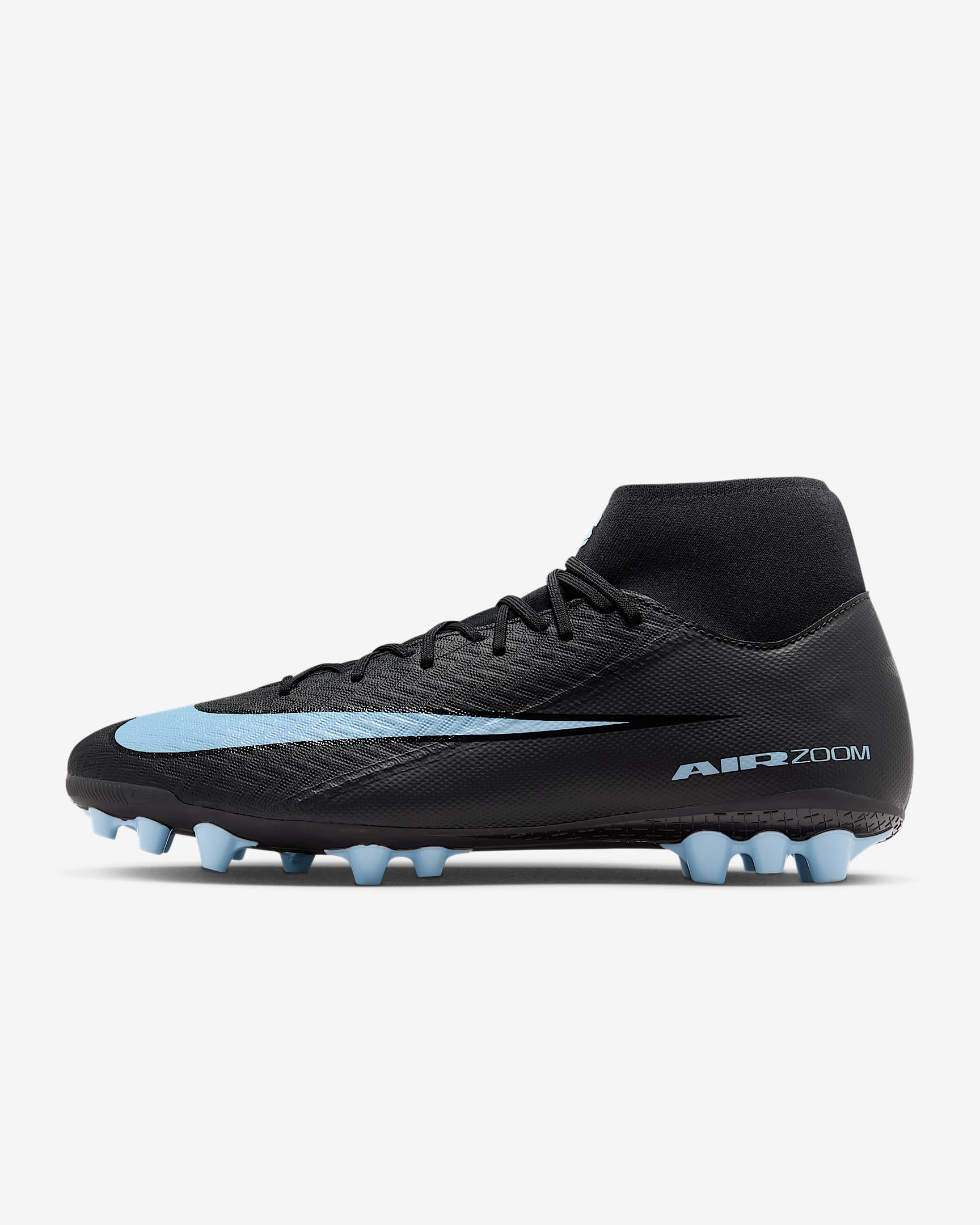Nike Mercurial Superfly 10 Academy Artificial-Grass High-Top Soccer Cleats - Black/Ice Blue