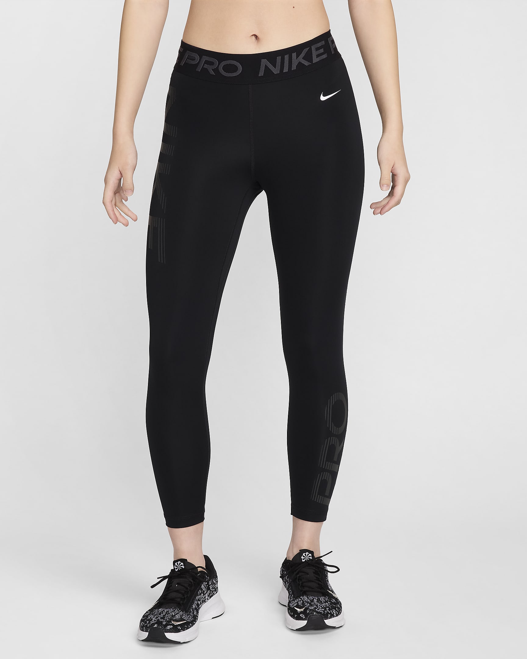 Nike Pro Women's Mid-Rise 7/8 Graphic Leggings - Black/Anthracite/White