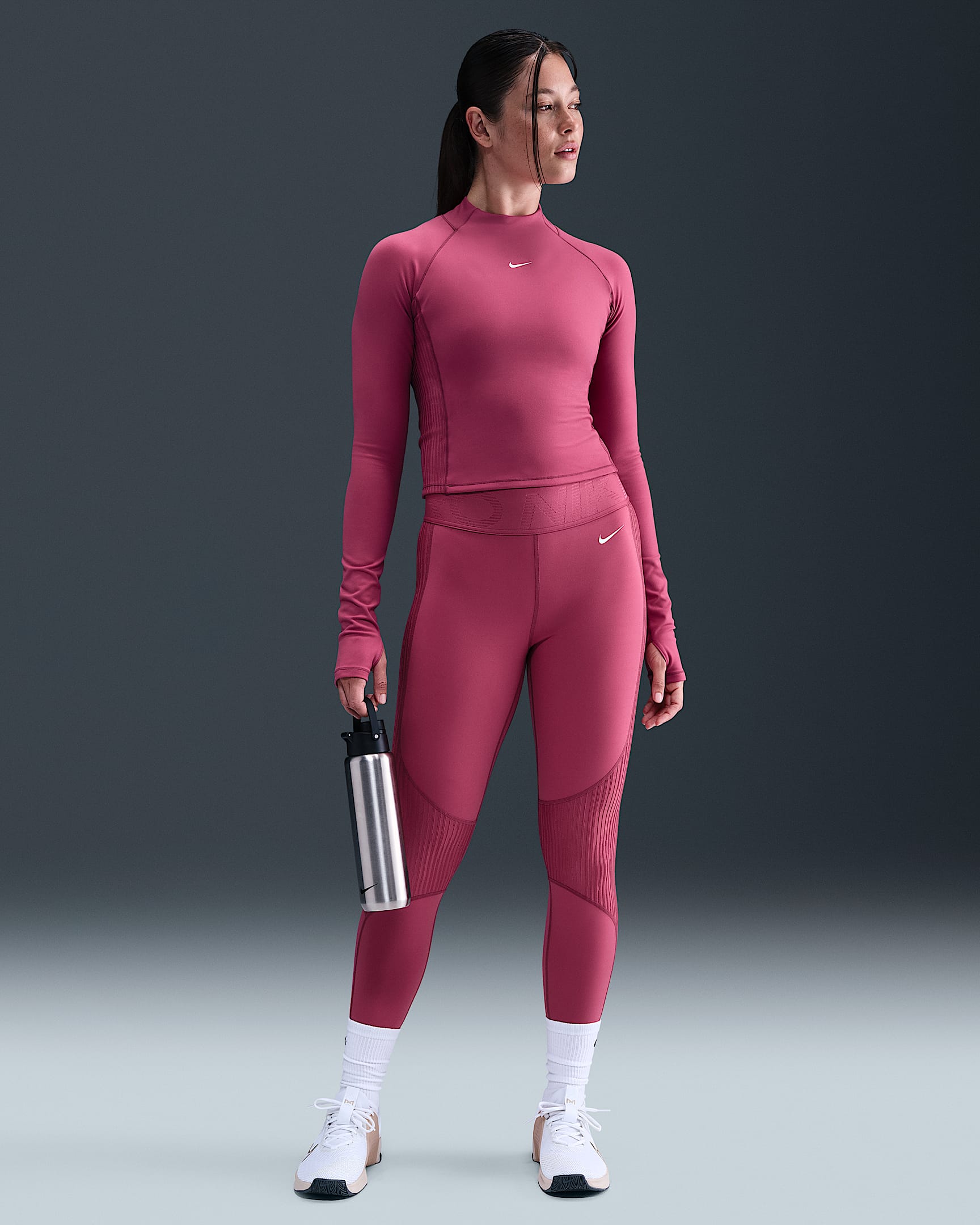 Nike Pro Women's High-Waisted Leggings - Sweet Beet/White