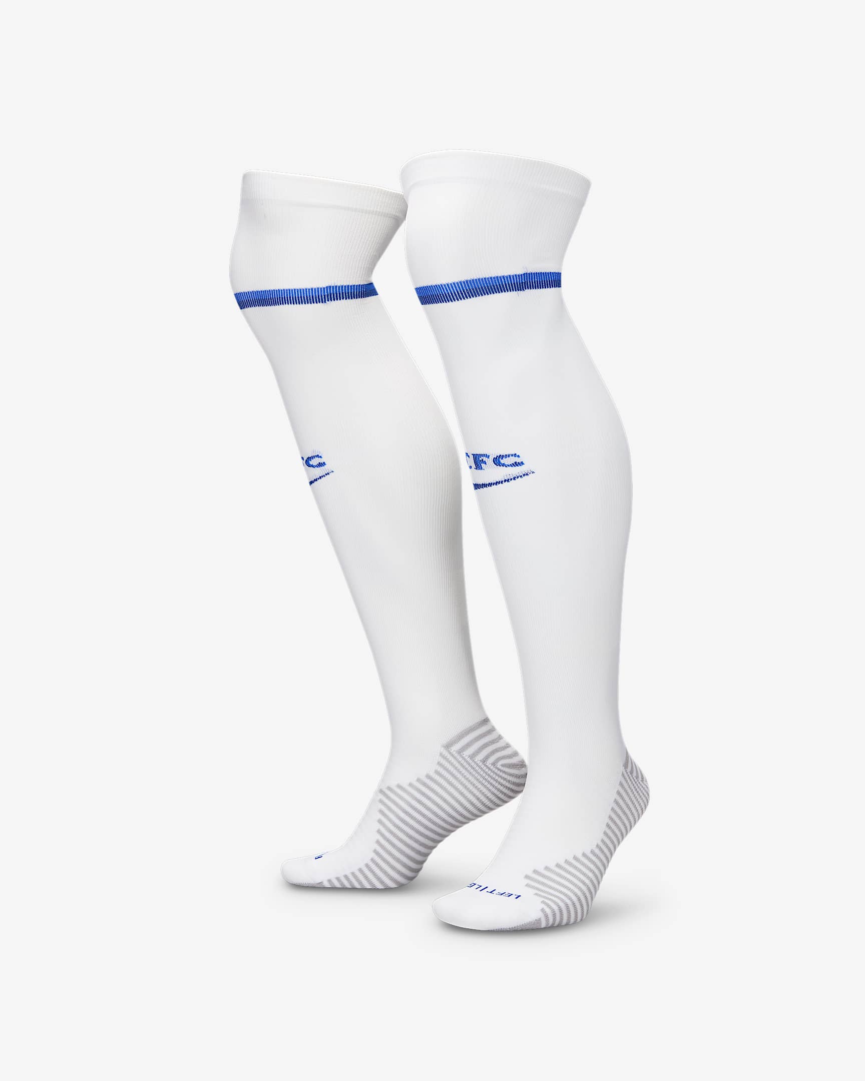 Chelsea F.C. Strike Home Nike Dri-FIT Football Knee-High Socks - White/Hyper Royal/Rush Blue/Rush Blue
