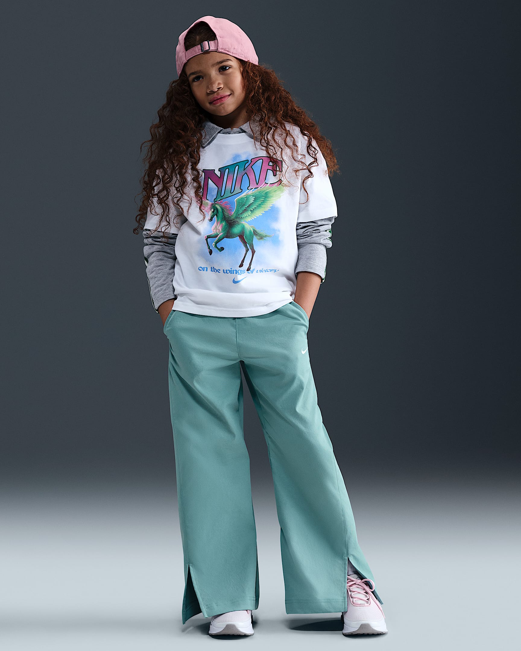 Nike Sportswear Big Kids' (Girls') Woven Wide-Leg Pants - Cannon/White