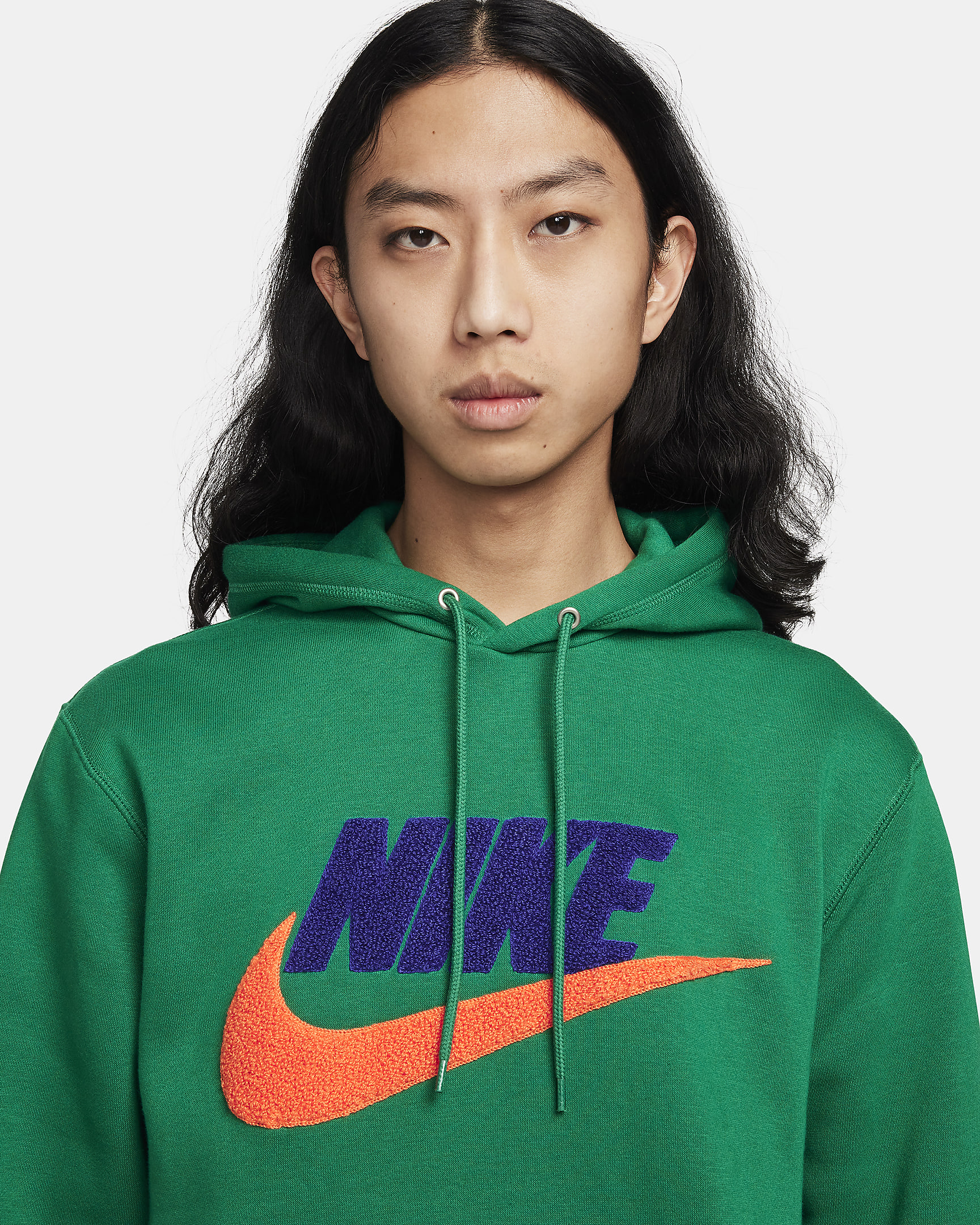 Nike Club Fleece Men's Pullover Hoodie - Malachite/Malachite/Safety Orange