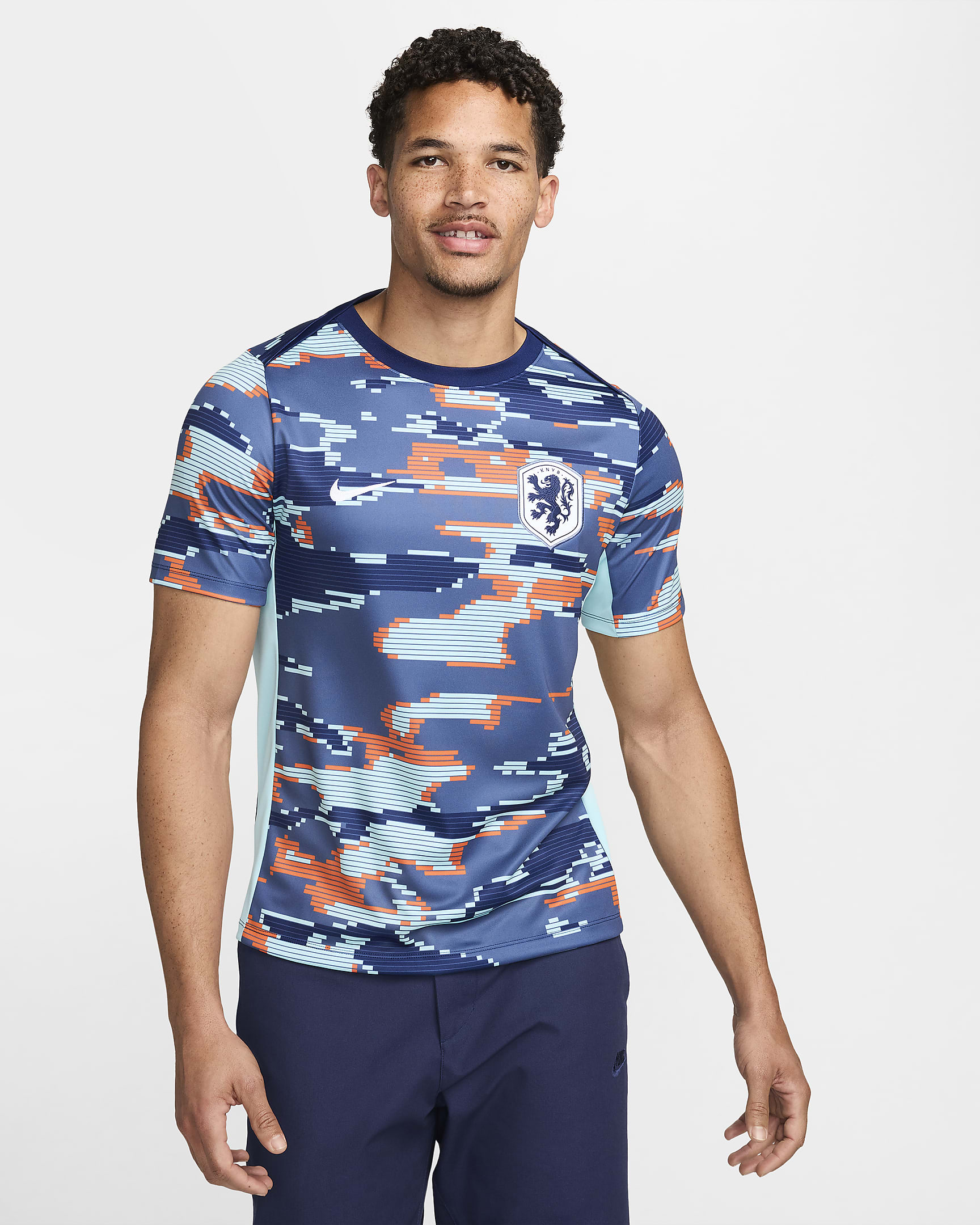 Netherlands Academy Pro Men's Nike Dri-FIT Football Pre-Match Short-Sleeve Top - Blue Void/Copa/White