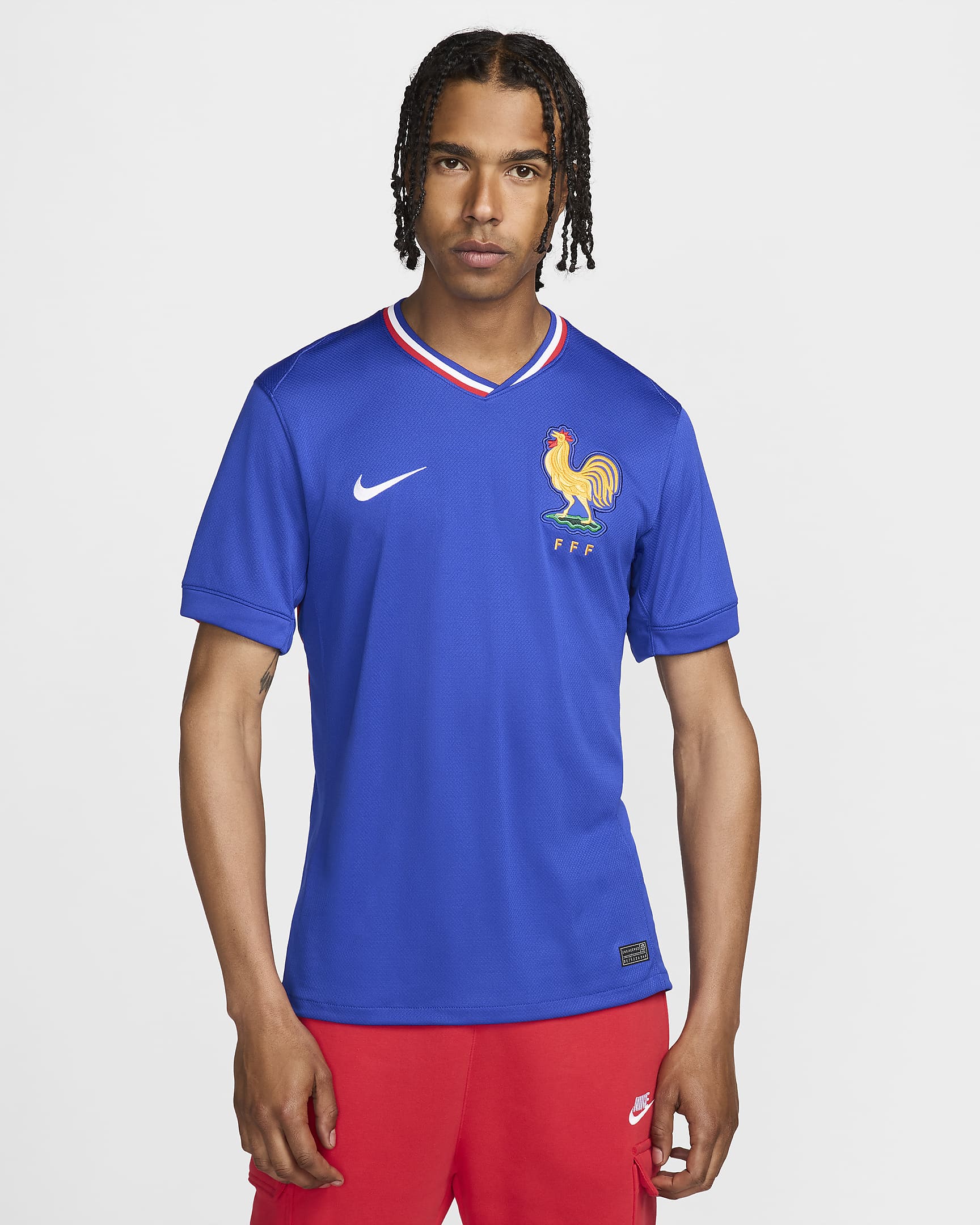 FFF (vrouwenelftal) 2024/25 Stadium Thuis Nike Dri-FIT replica voetbalshirt voor heren - Bright Blue/University Red/Wit