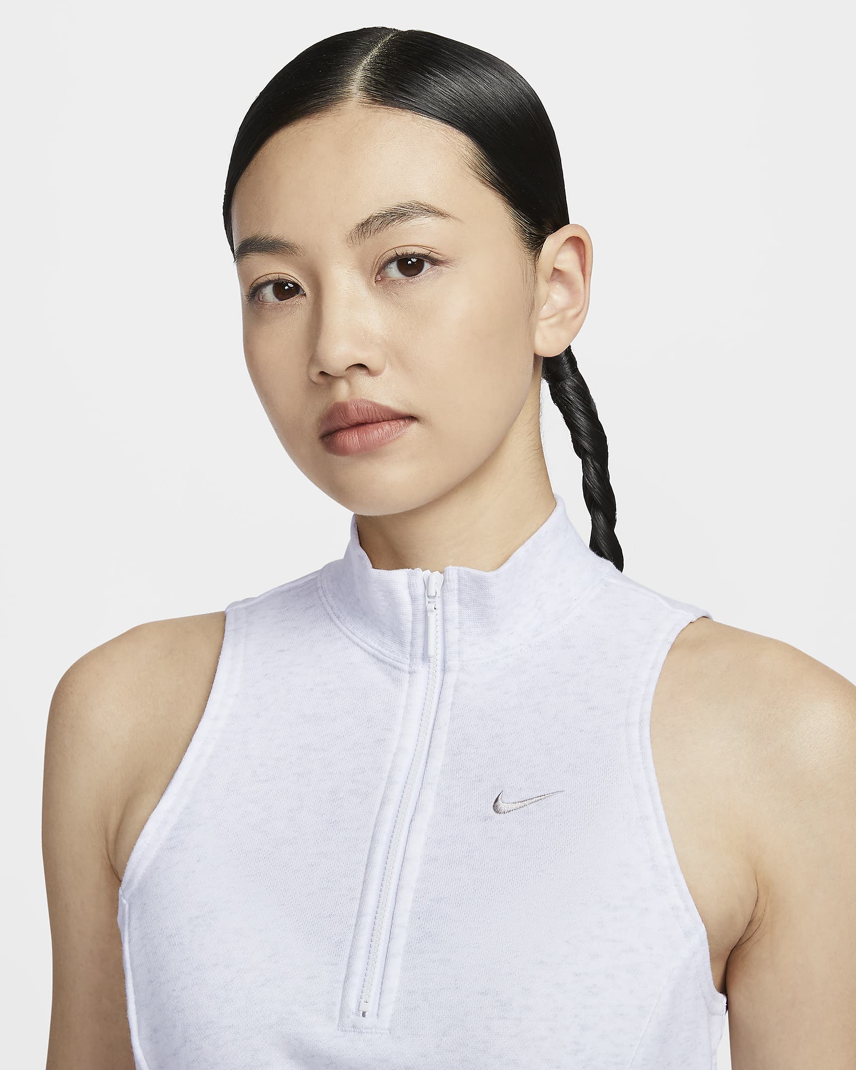 เสื้อกล้ามเอวลอยซิปครึ่งตัวทรงเข้ารูปผ้าเฟรนช์เทรีผู้หญิง Nike Sportswear Chill Terry - Birch Heather/Light Orewood Brown