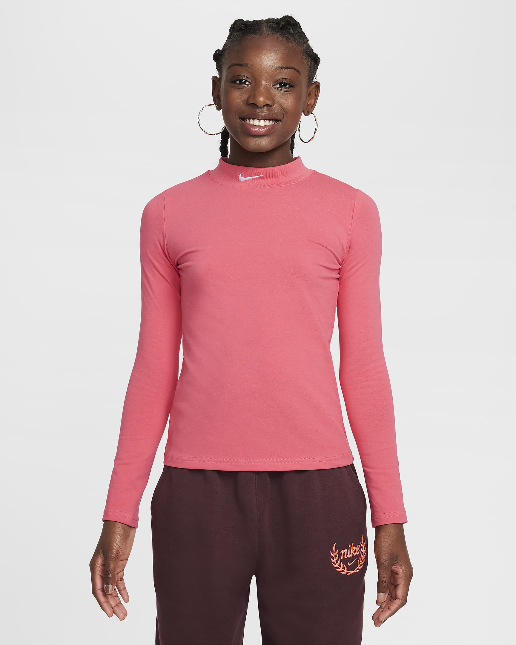 Haut à manches longues Nike Sportswear pour fille - Aster Pink/Blanc