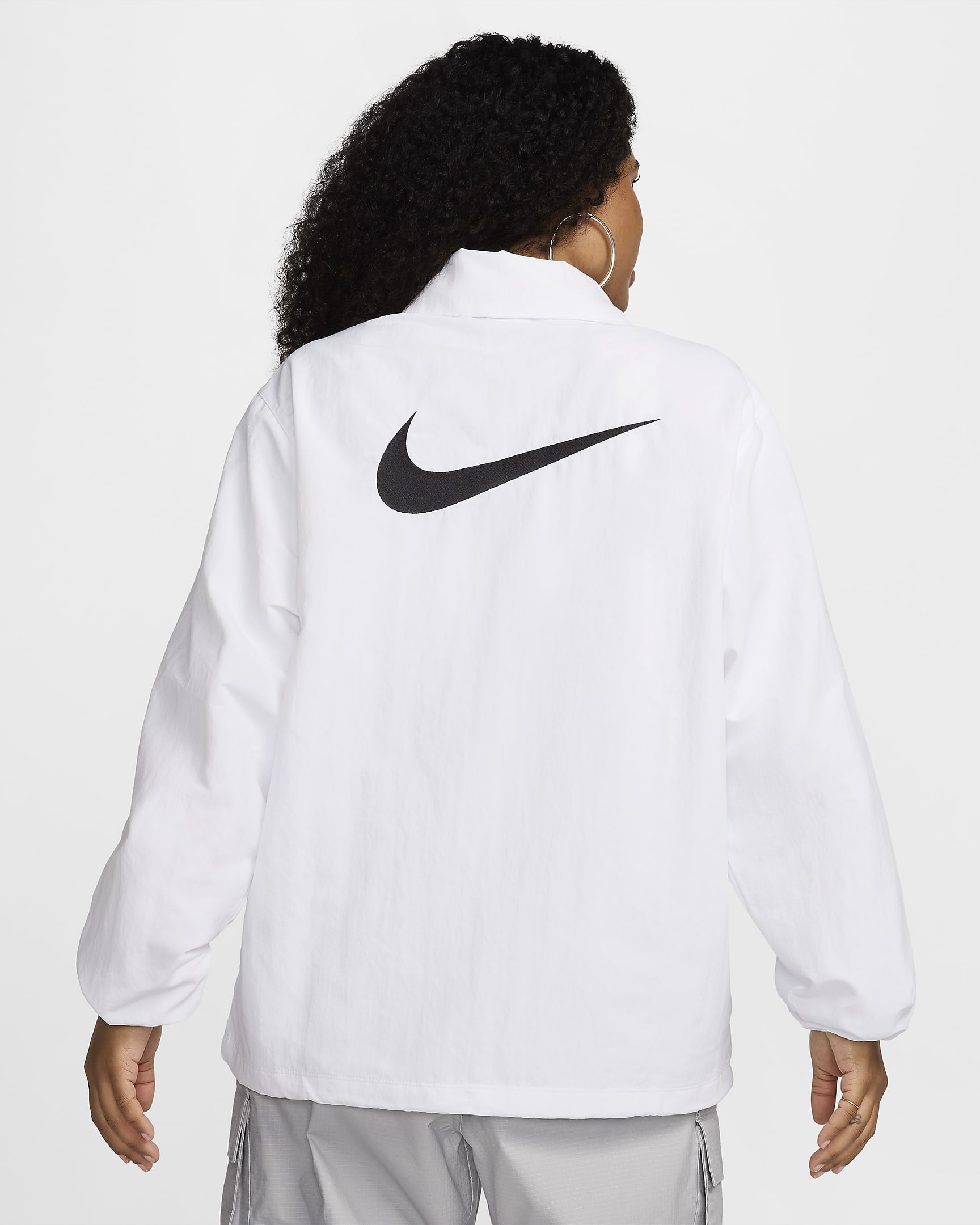 Nike Sportswear Essential Women's Oversized UV Woven Coaches' Jacket - White/Black