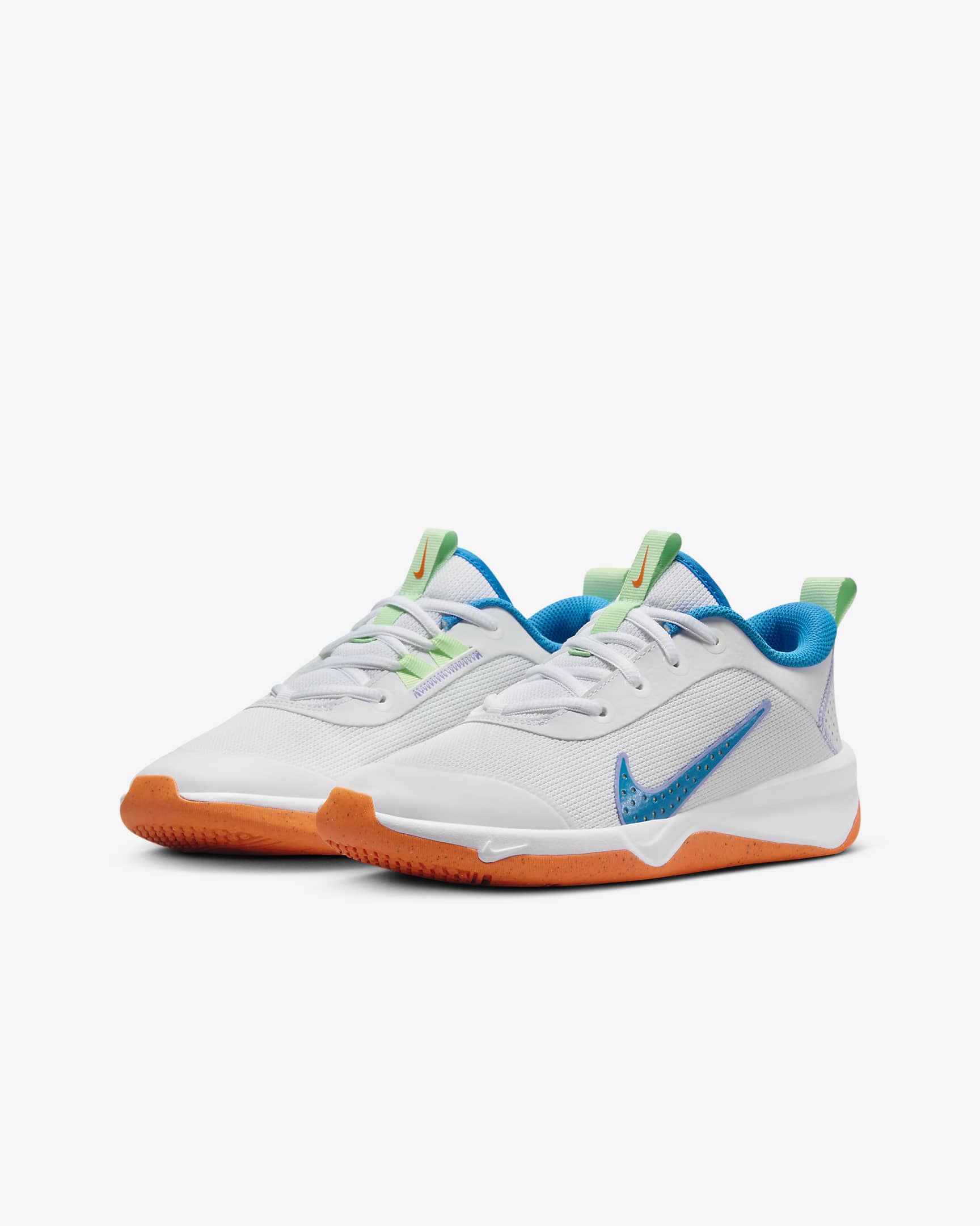 Nike Omni Multi-Court Older Kids' Indoor Court Shoes - White/Vapour Green/Total Orange/Photo Blue