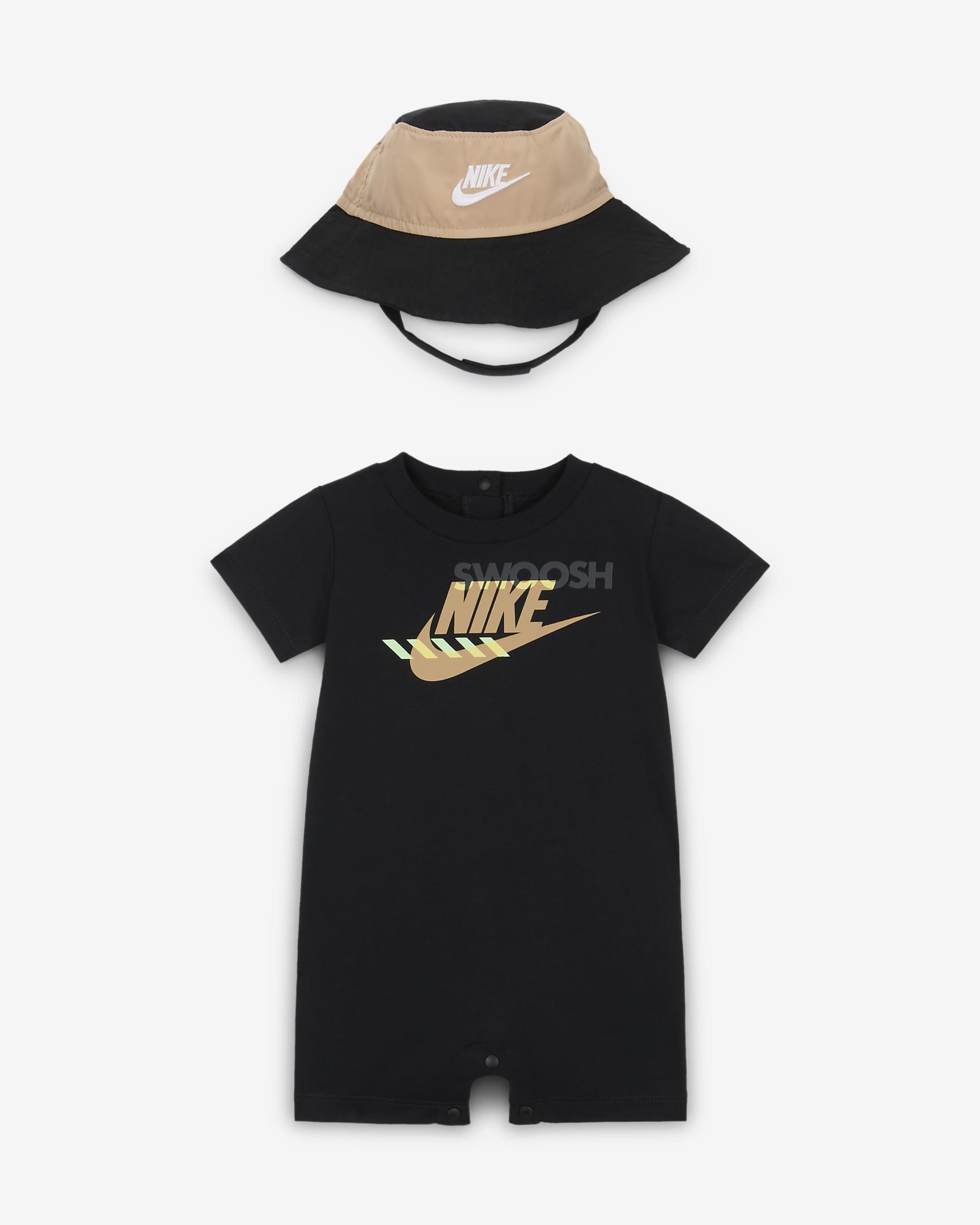 Nike Sportswear PE Baby (0-9M) Romper and Bucket Hat Set - Black