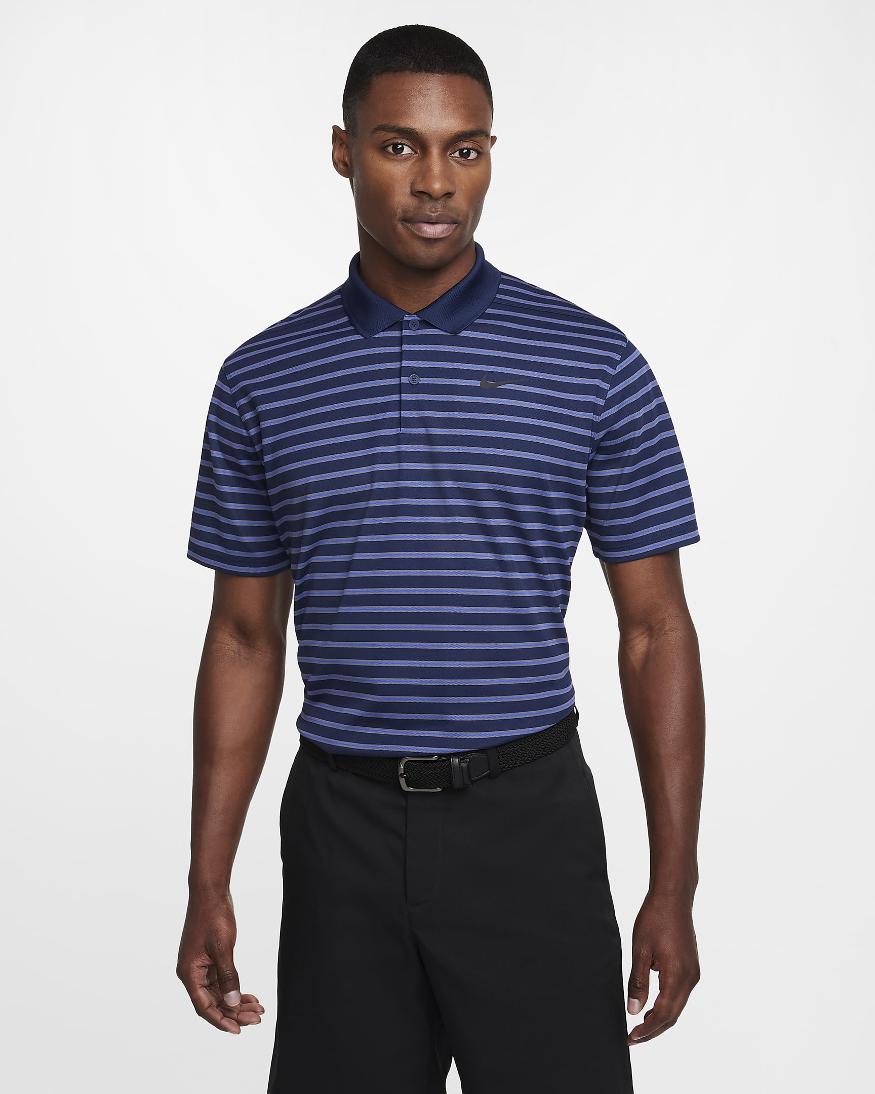 Nike Dri-FIT Victory gestreiftes Golf-Poloshirt für Herren - Midnight Navy/Schwarz