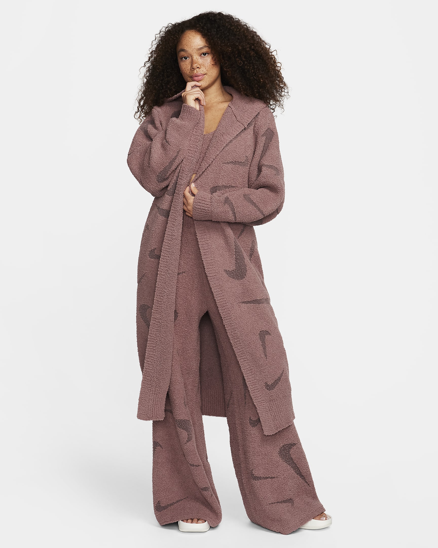 Nike Sportswear Phoenix Cosy Bouclé Women's Loose Long Knit Cardigan - Smokey Mauve/Plum Eclipse