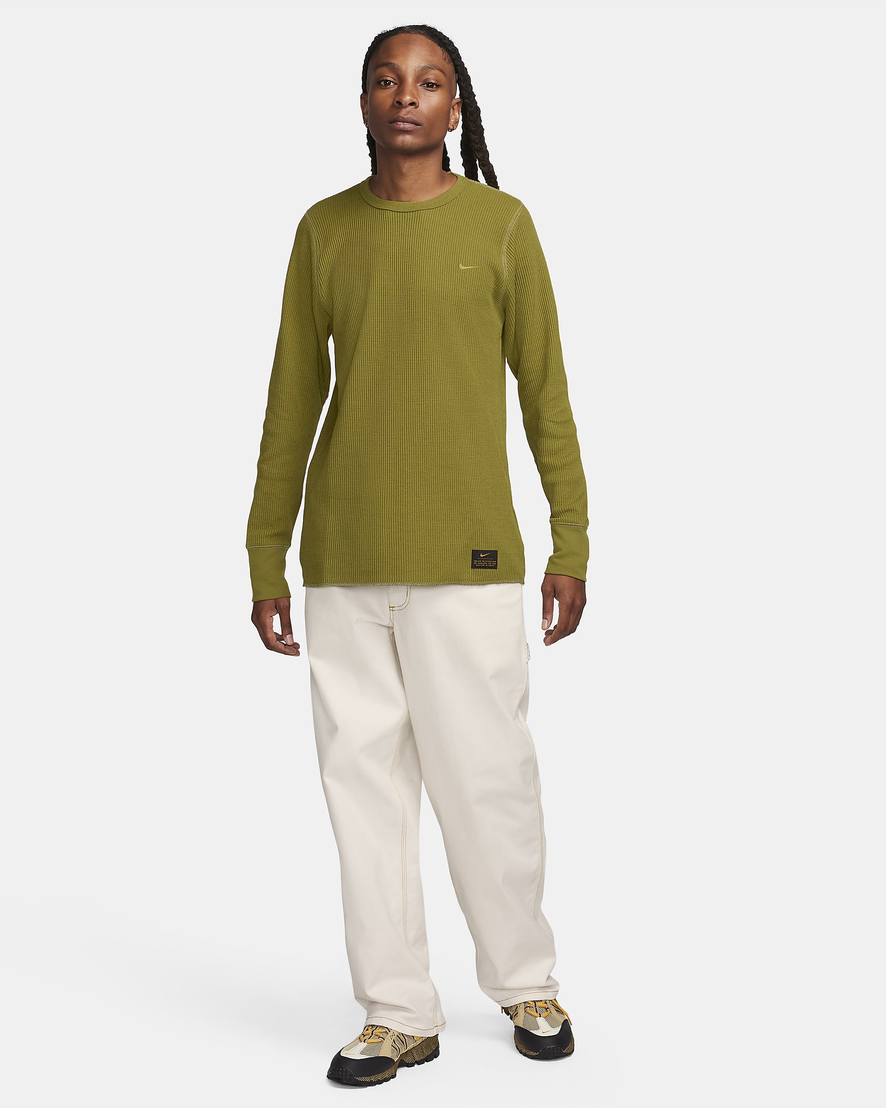 Nike Life Men's Long-sleeve Heavyweight Waffle Top - Pacific Moss/Neutral Olive/Pacific Moss