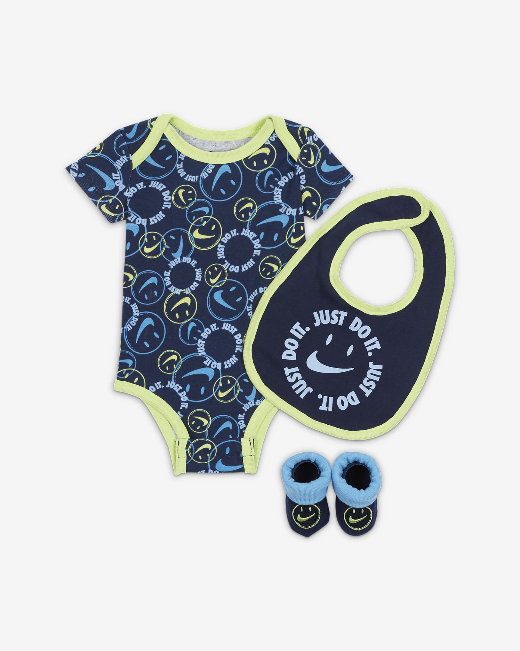 Nike Baby (3-6M) Bodysuit, Bib and Booties Box Set - Midnight Navy