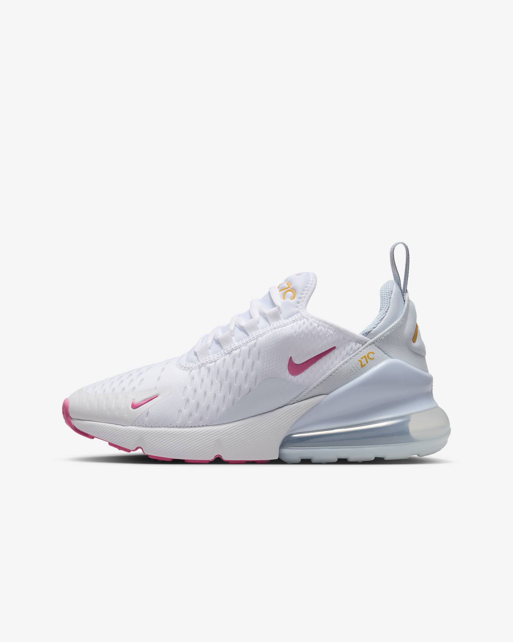 Tenis para niños grandes Nike Air Max 270 - Blanco/Tinte azul/Azul militar claro/Rosa paleta