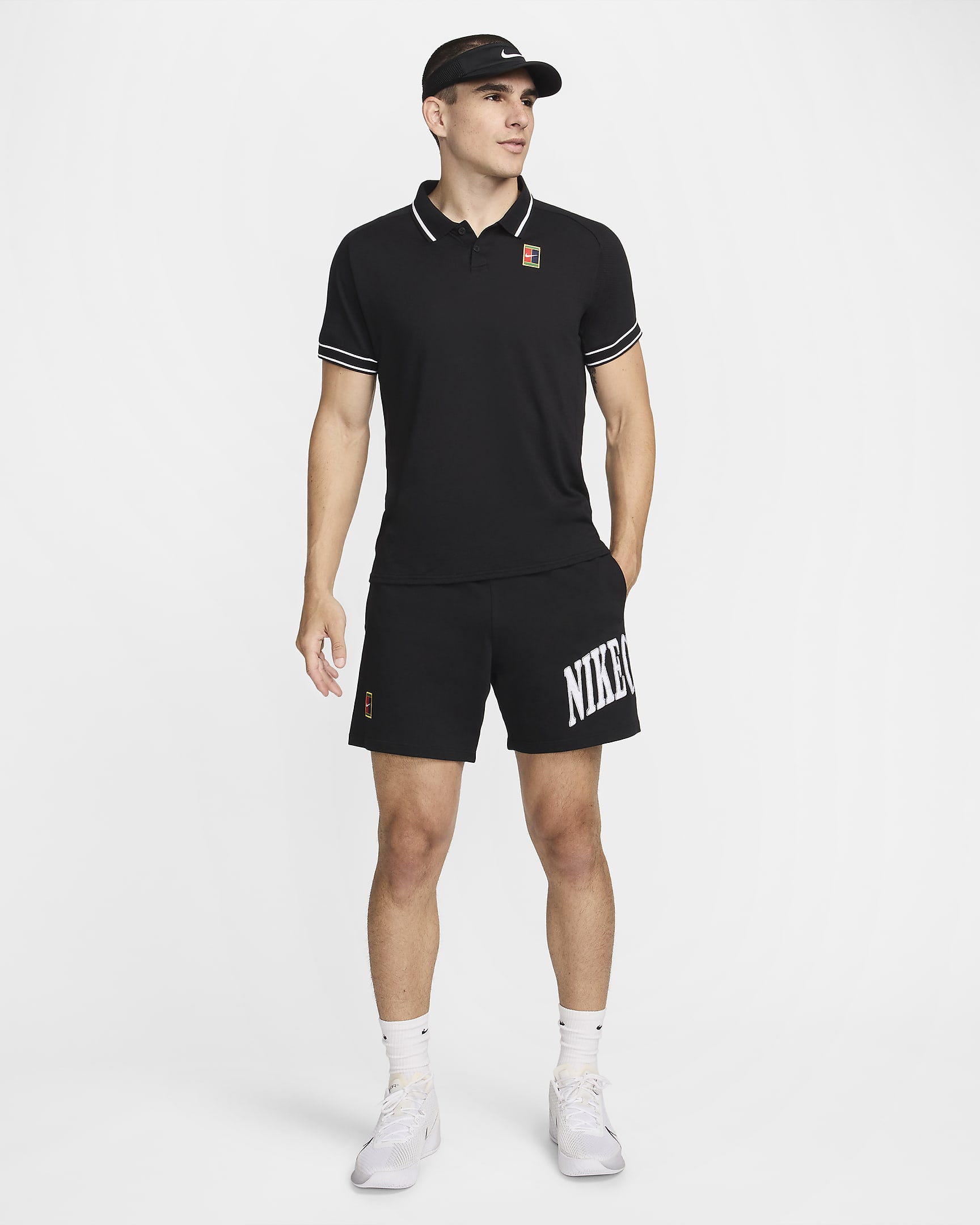 Shorts de tenis de 15 cm para hombre NikeCourt Heritage - Negro/Blanco/Peltre liso