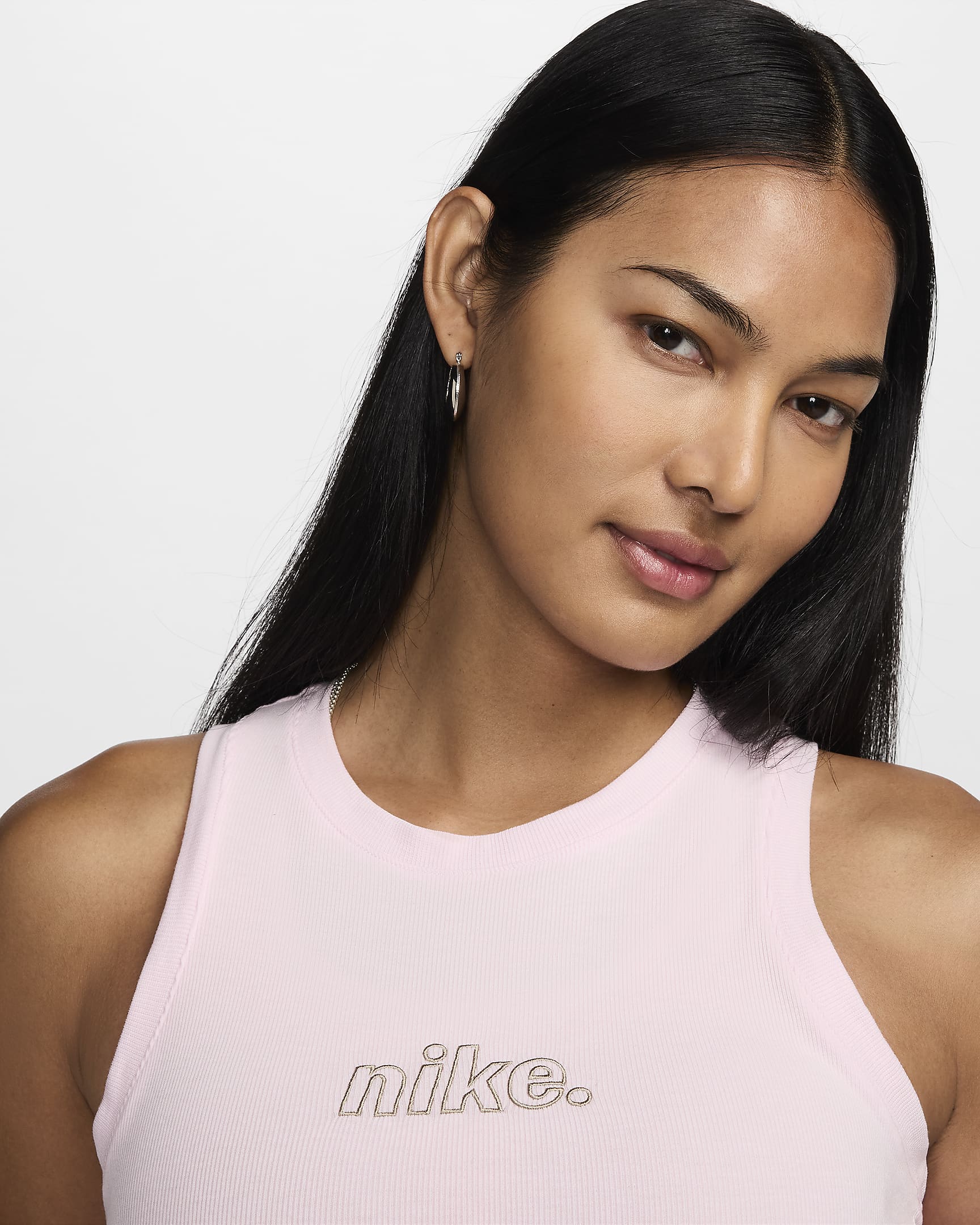 Nike Sportswear Chill Knit Women's Cropped Mini-Rib Tank Top - Pink Foam/Khaki