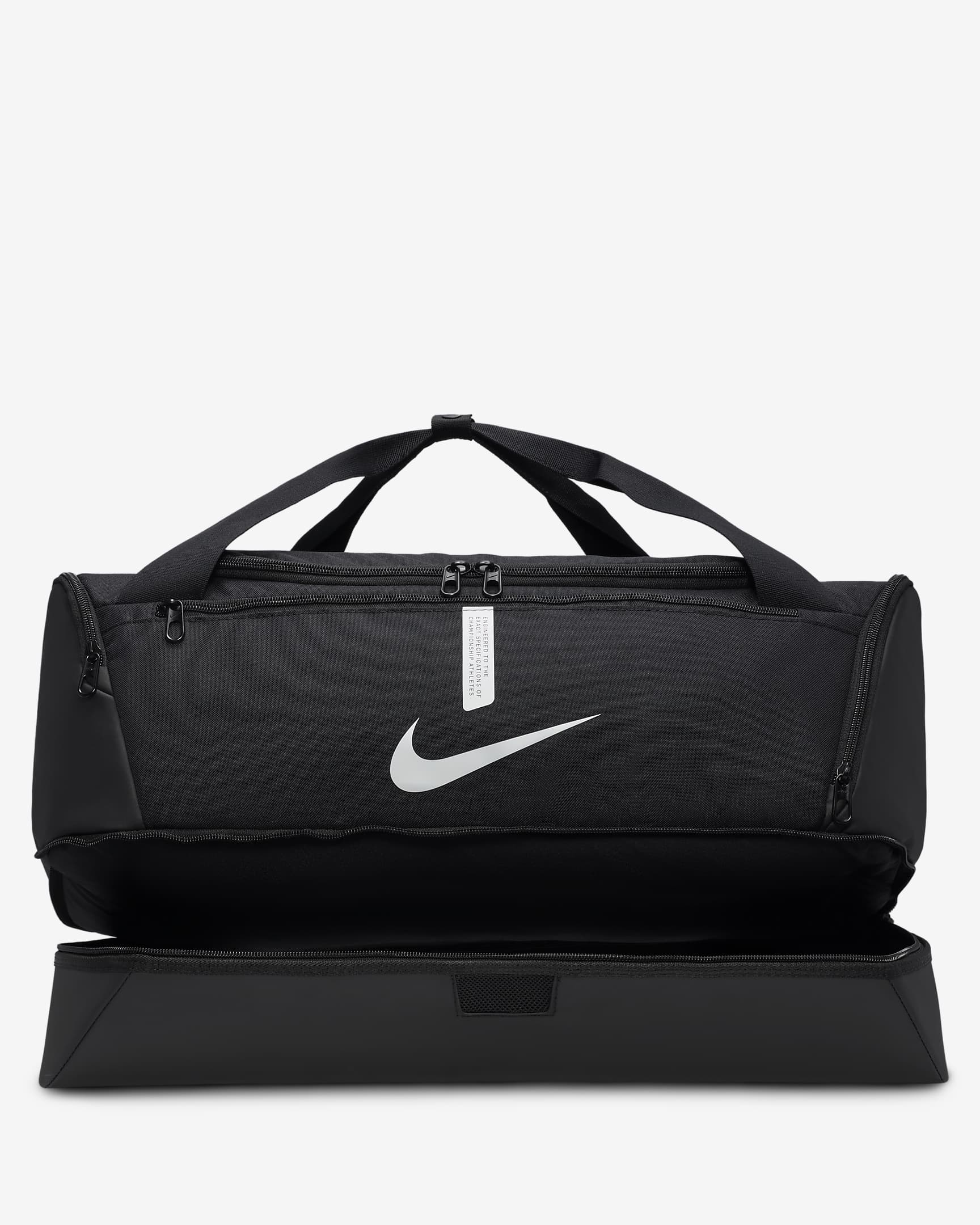 Nike Academy Team Bolsa de deporte de fútbol rígida (Mediana, 37 l) - Negro/Negro/Blanco