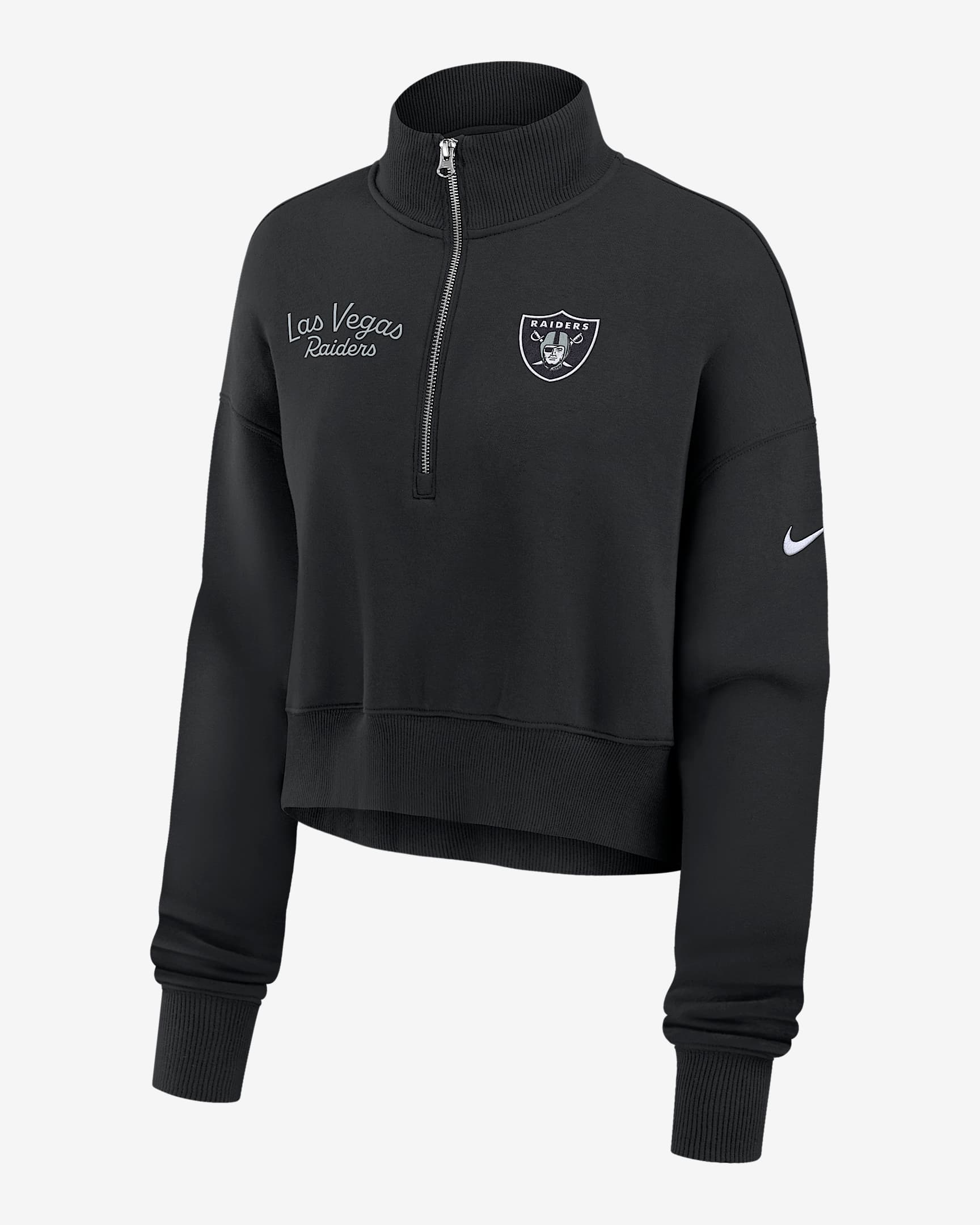 Las Vegas Raiders Phoenix Women's Nike NFL Cropped 1/4-Zip Crew - Black