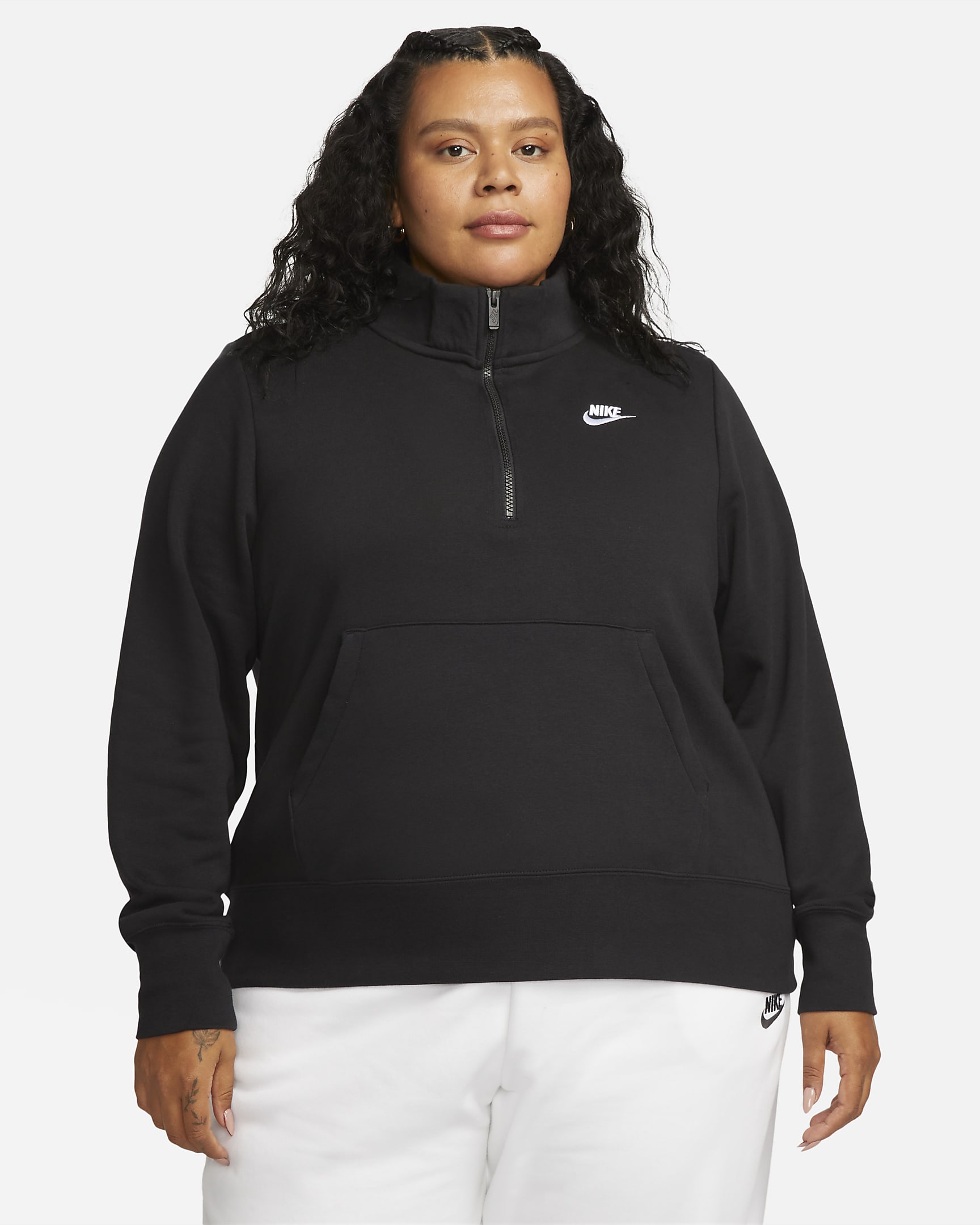 Sudadera de medio cierre para mujer Nike Sportswear Club Fleece (talla grande) - Negro/Blanco