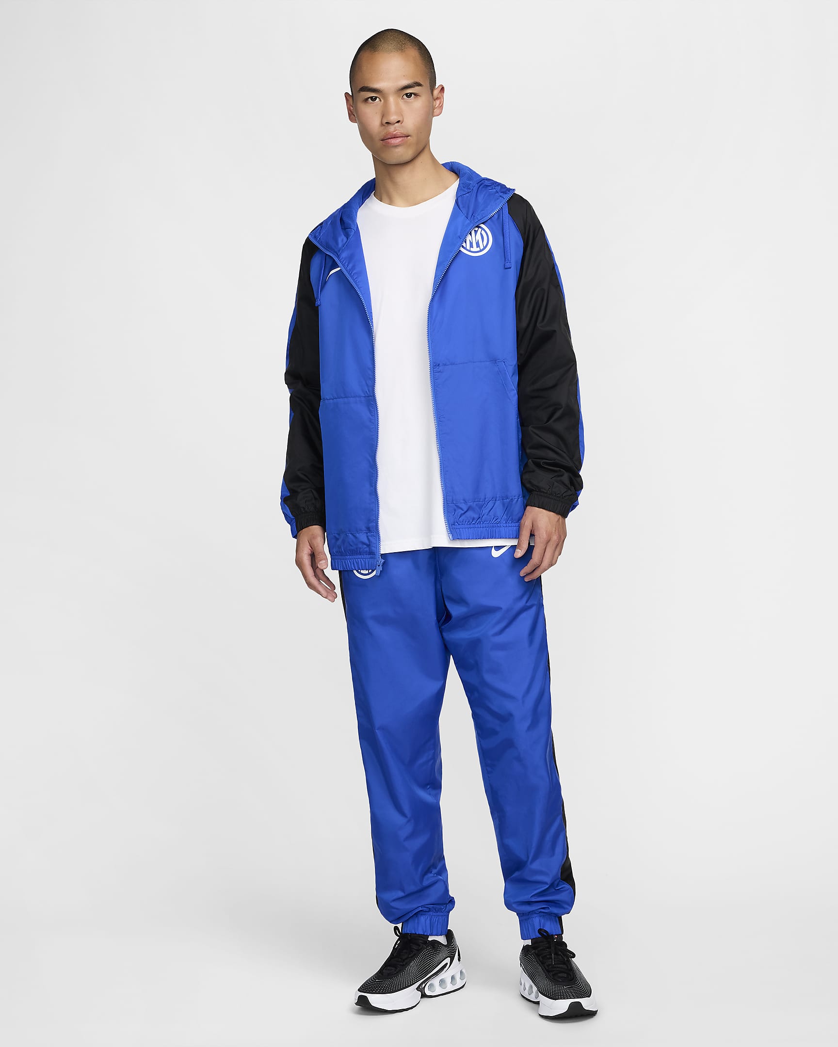 Vævet Inter Milan Home Nike Football-tracksuit med hætte til mænd - Lyon Blue/sort/hvid