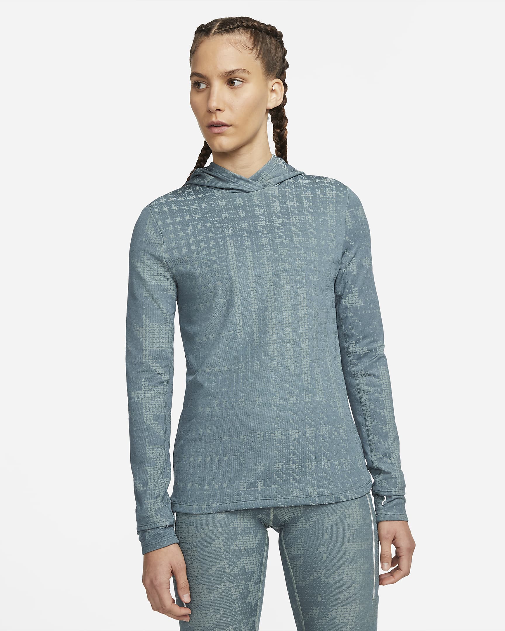 Sudadera con gorro de running de manga larga para mujer Nike Dri-FIT ADV - Humo jade/Hasta