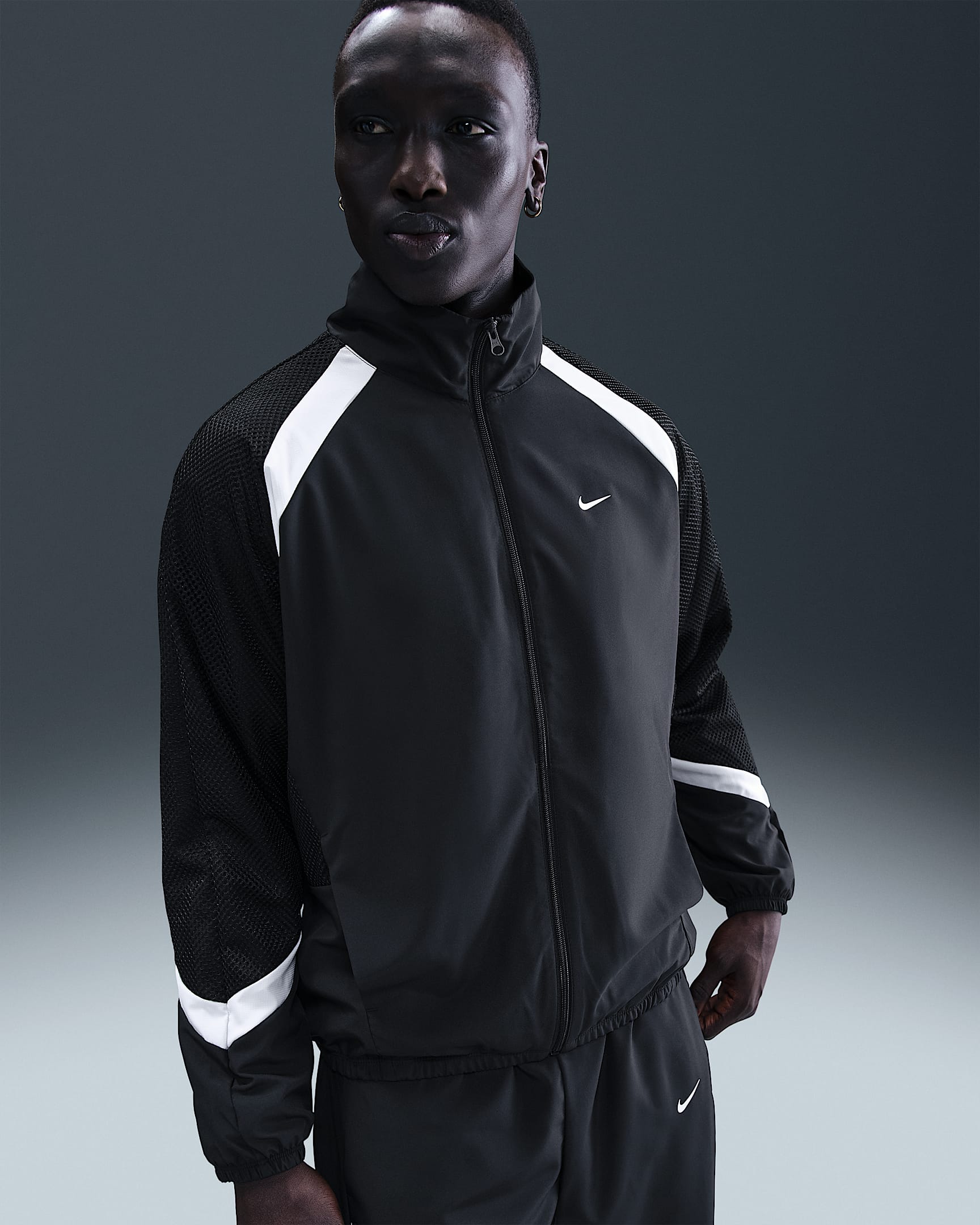 Chamarra de básquetbol de tejido Woven para hombre Nike Icon - Negro/Negro/Blanco/Blanco